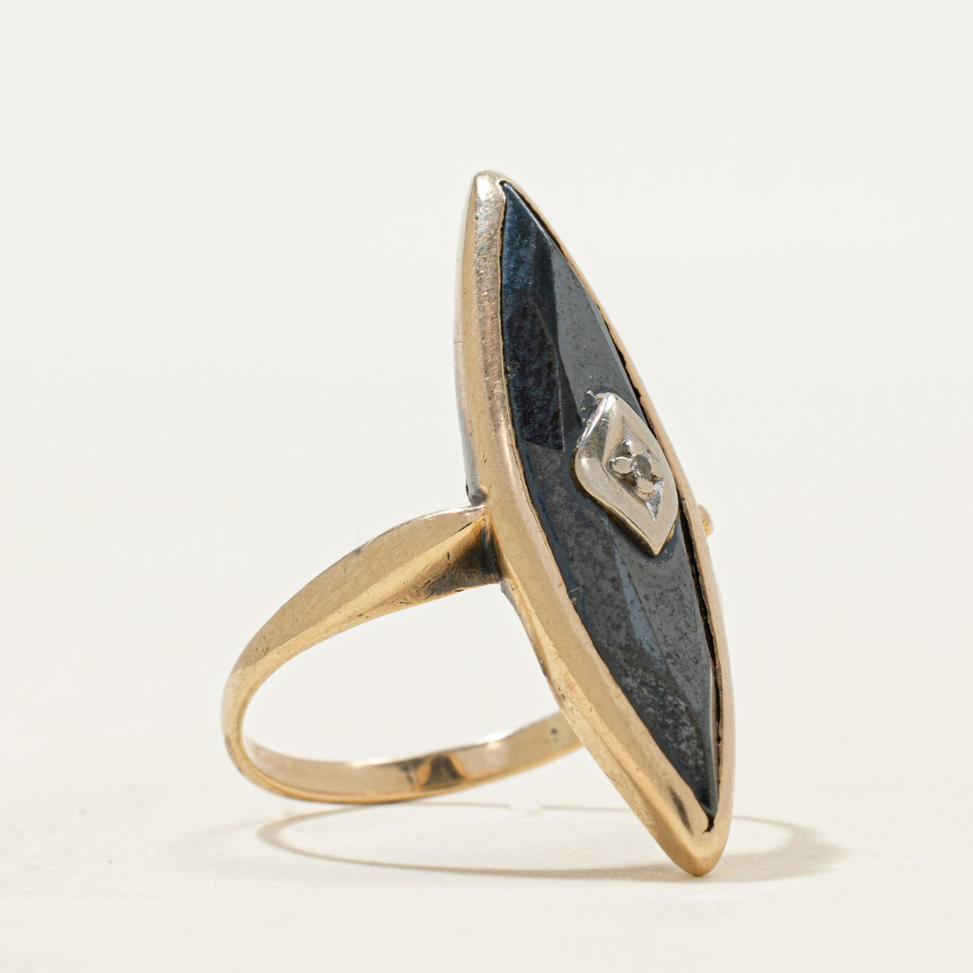 10k Hematite & Diamond Accent Navette Ring | 1.77ct | SZ 6