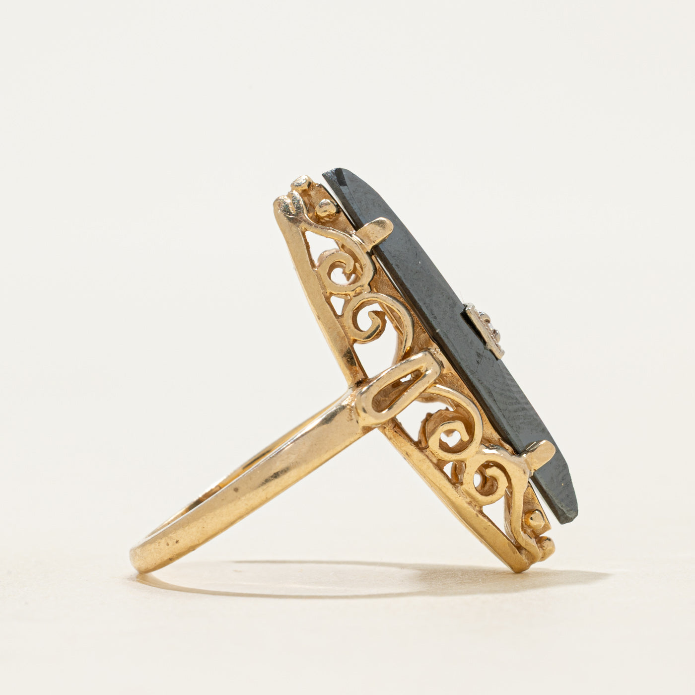 14k Hematite & Diamond Textured Navette Ring | 2.78ct | SZ 6.25