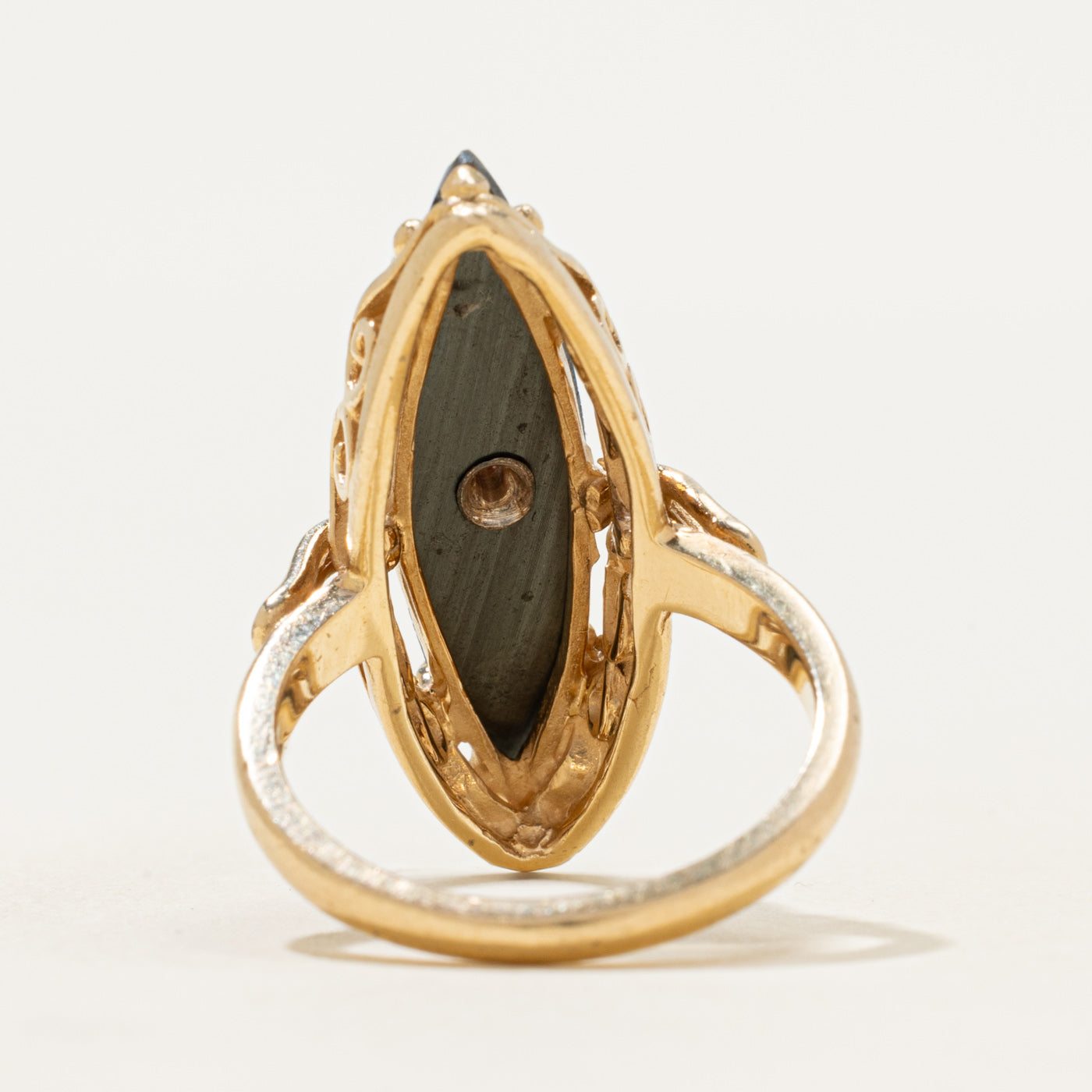 14k Hematite & Diamond Textured Navette Ring | 2.78ct | SZ 6.25