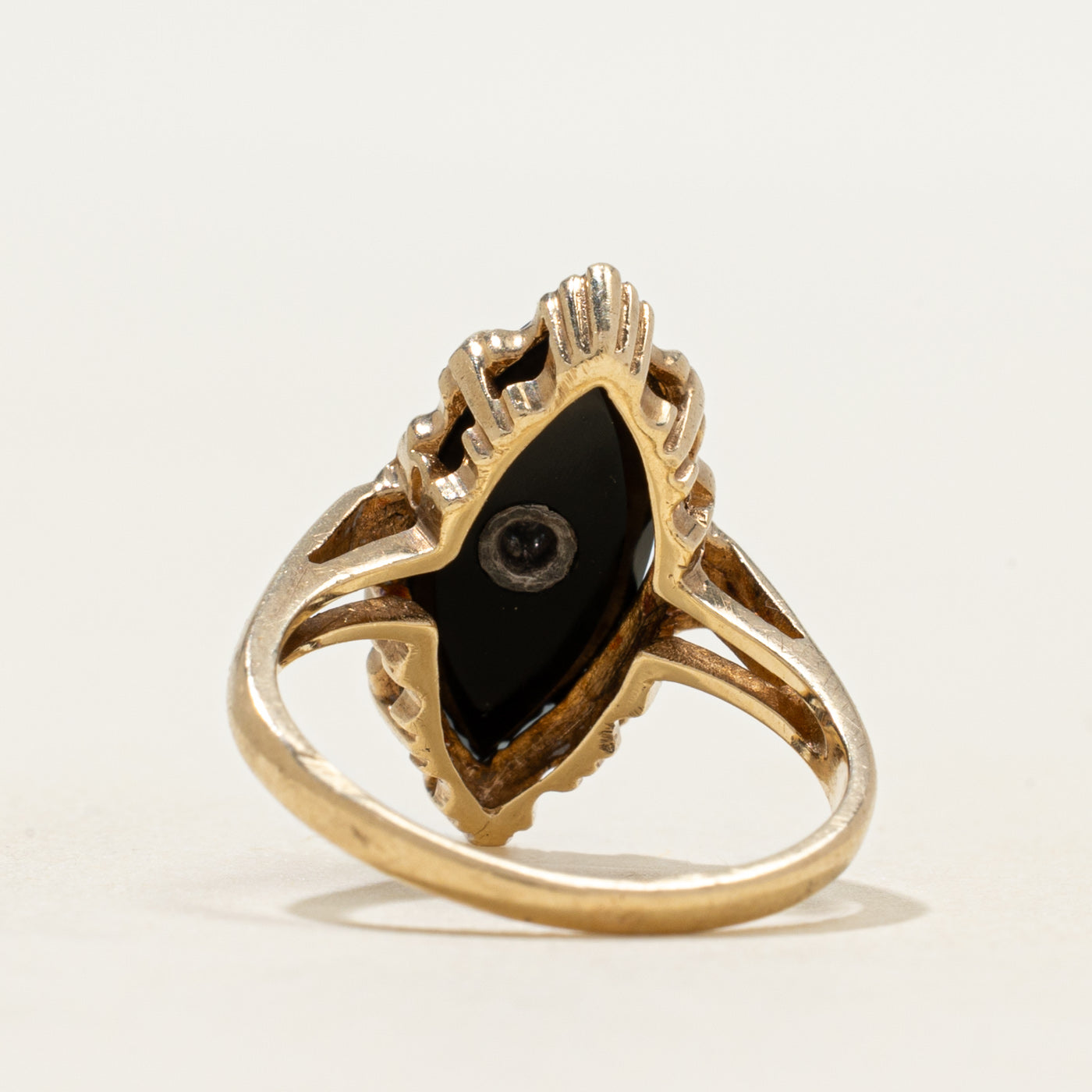 Vintage Canadian 10k Onyx & Diamond Navette Ring | 1.50ct | SZ 4.5