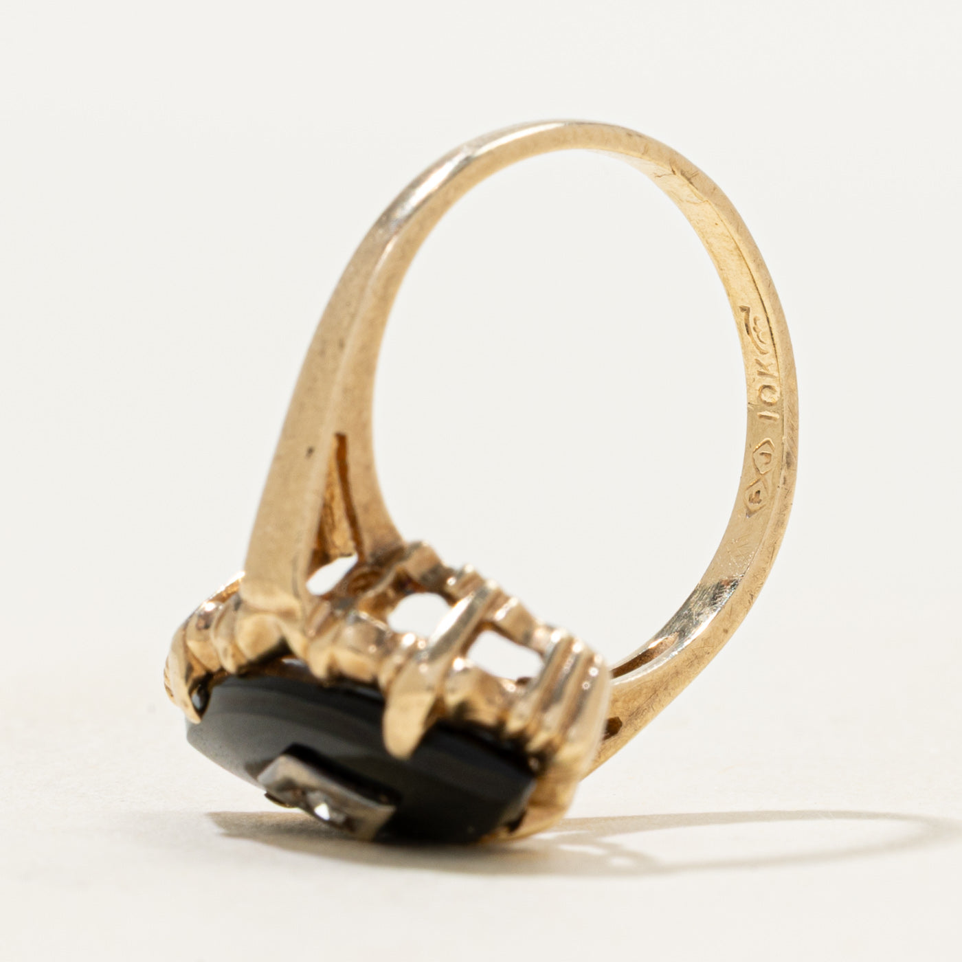 Vintage Canadian 10k Onyx & Diamond Navette Ring | 1.50ct | SZ 4.5