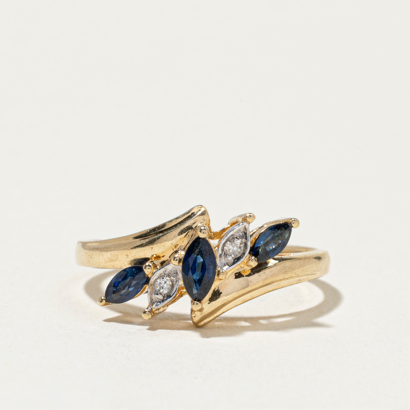 Five Stone Marquise Cut Sapphire & Diamond Bypass Ring | SZ 5.75