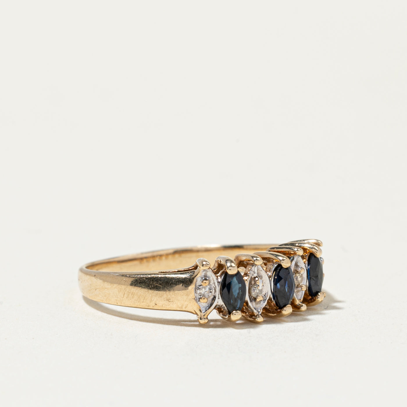 Bague six pierres saphir taille marquise et diamants | Taille 7
