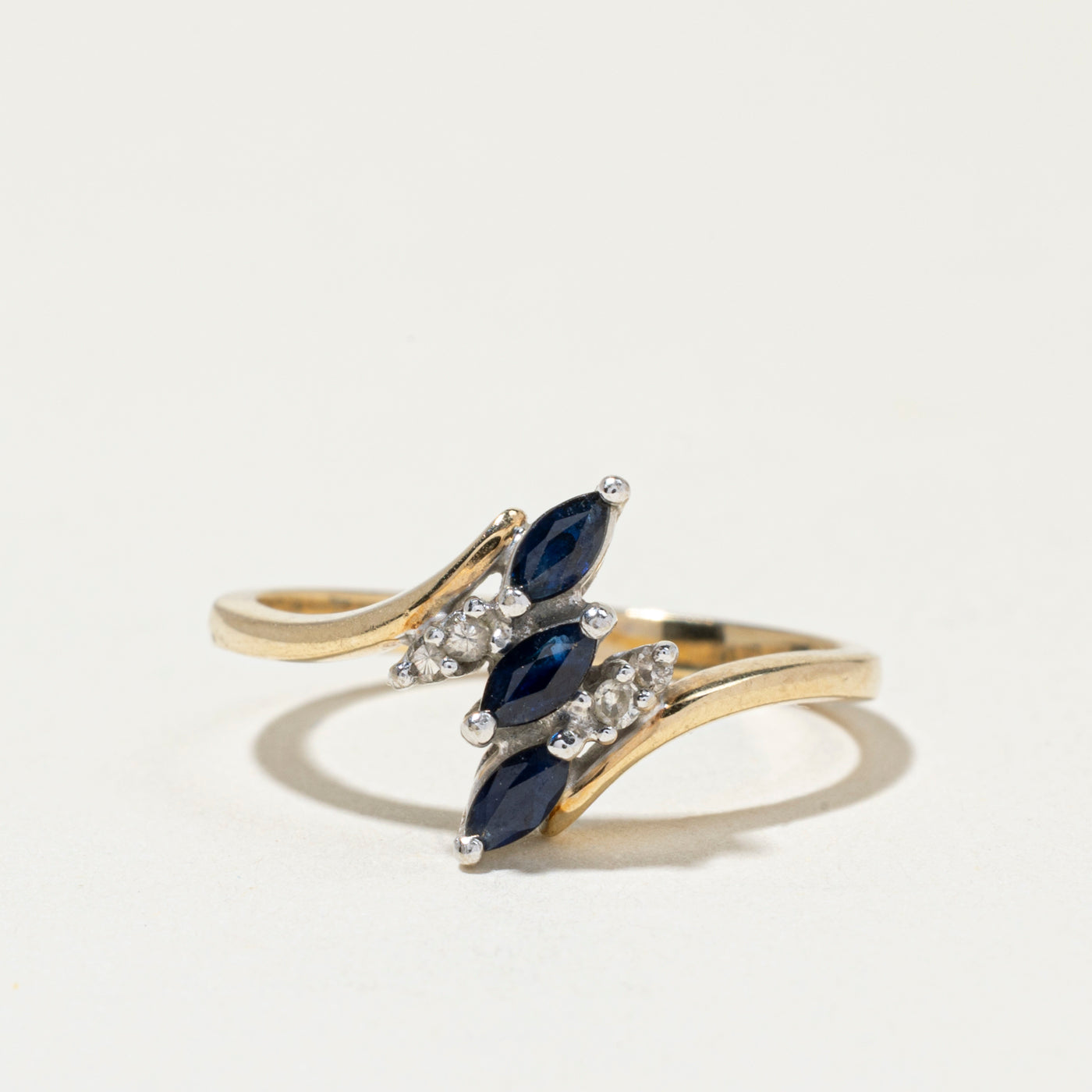 Three Stone Sapphire & Diamond Bypass Ring | SZ 6.5