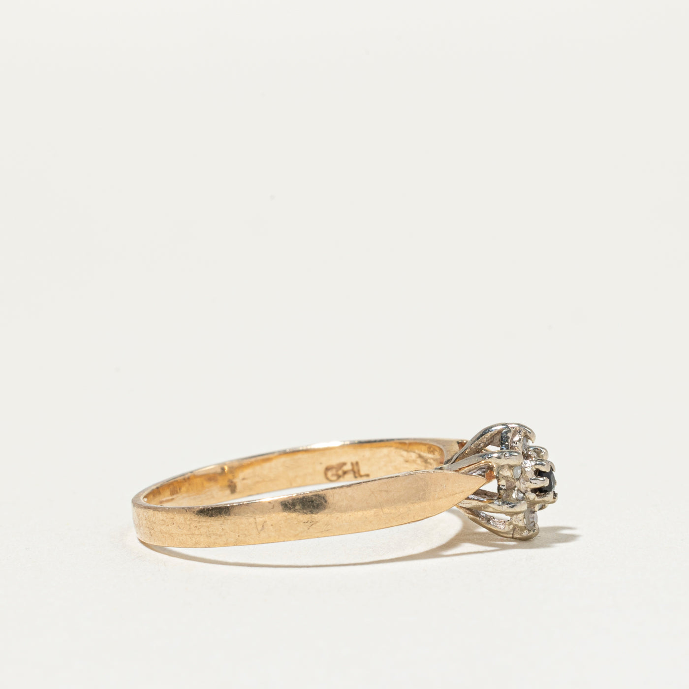 Bague conique inversée en forme de pétale, saphir et diamant | Taille 4,75