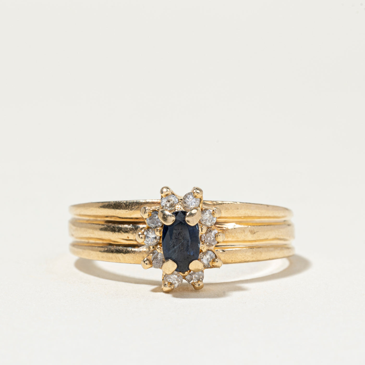 Sapphire & Diamond Petal Grooved Ring | SZ 7.25