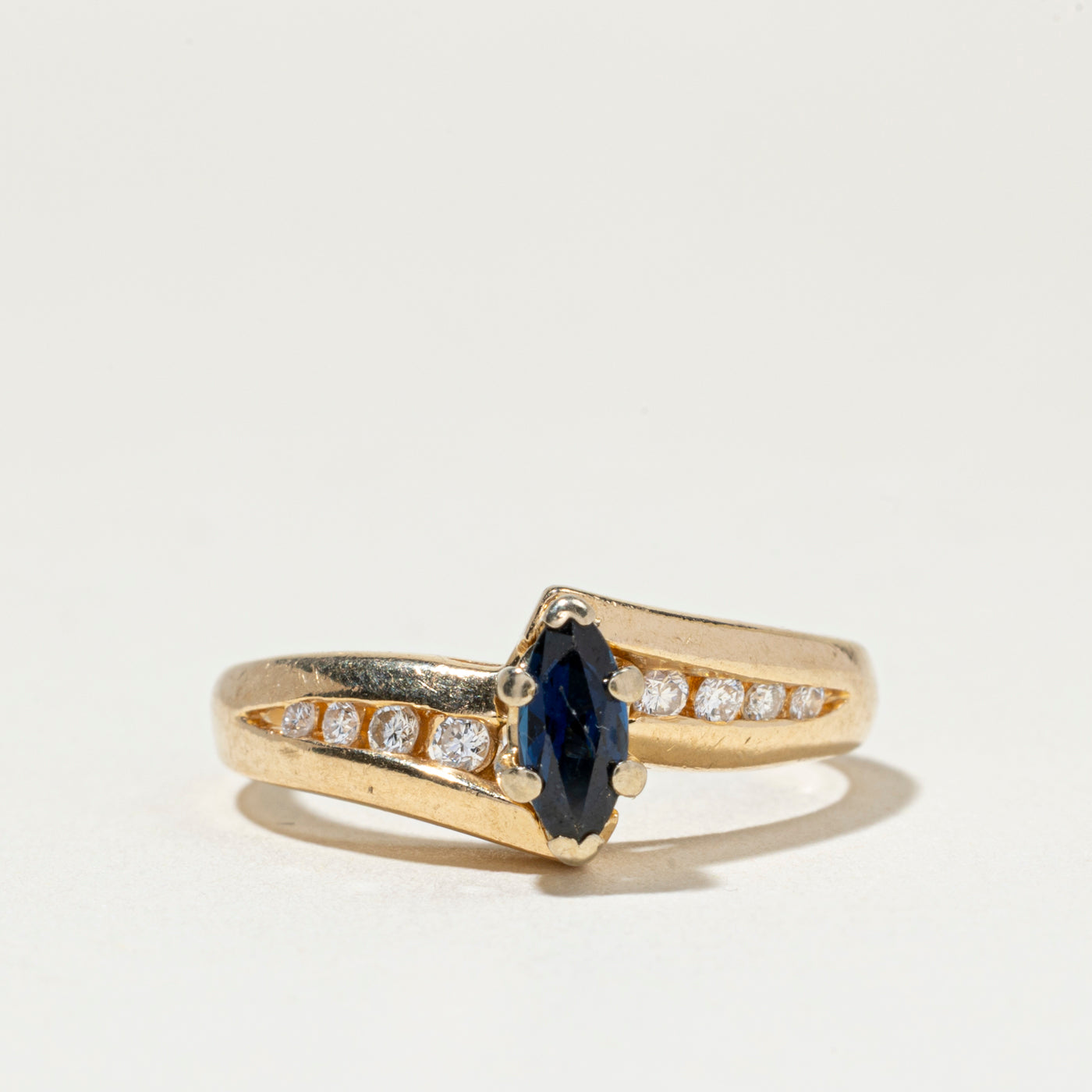 Marquise Cut Sapphire & Diamond Bypass Ring | SZ 5