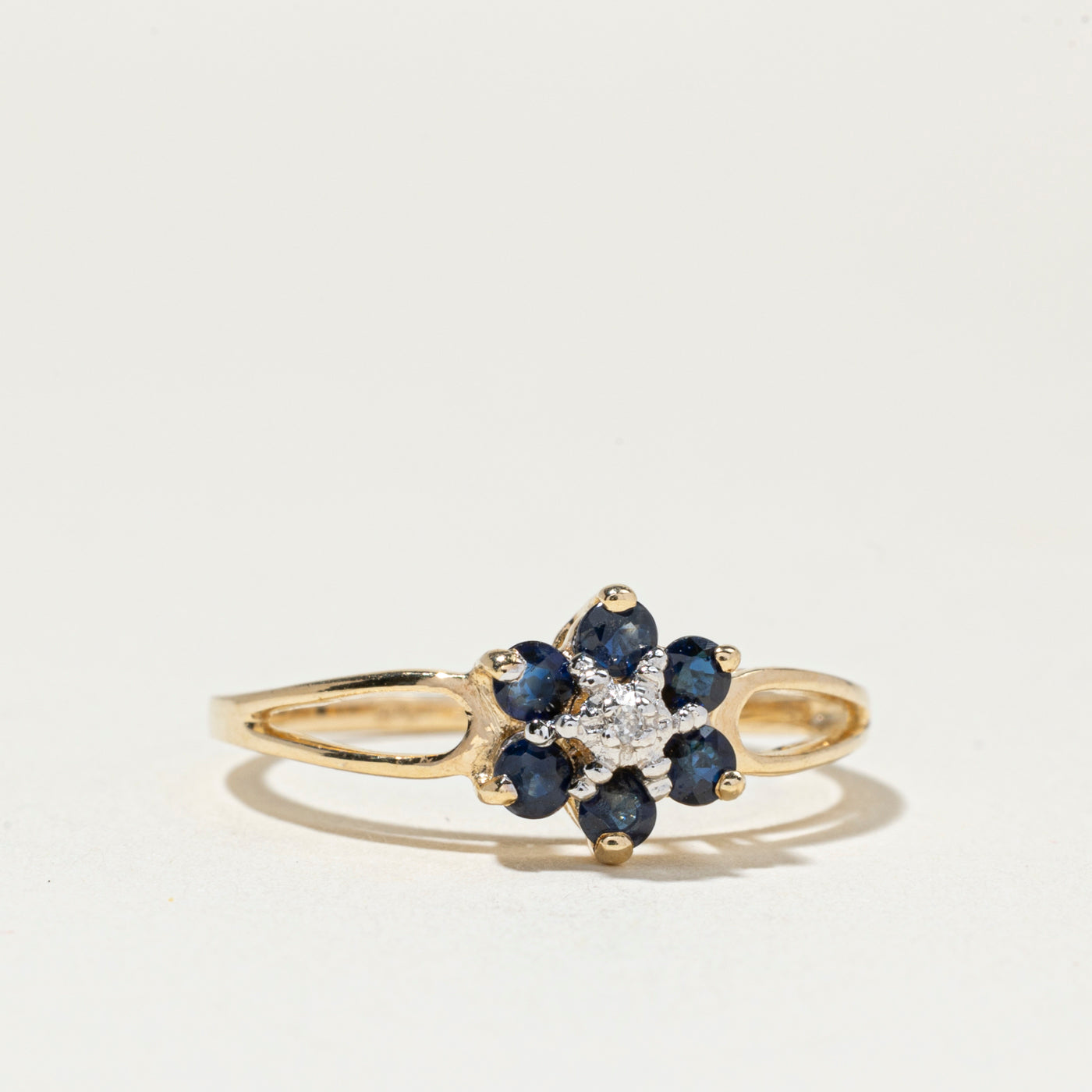 Diamond & Sapphire Petal Halo Open Shank Ring | SZ 6.25