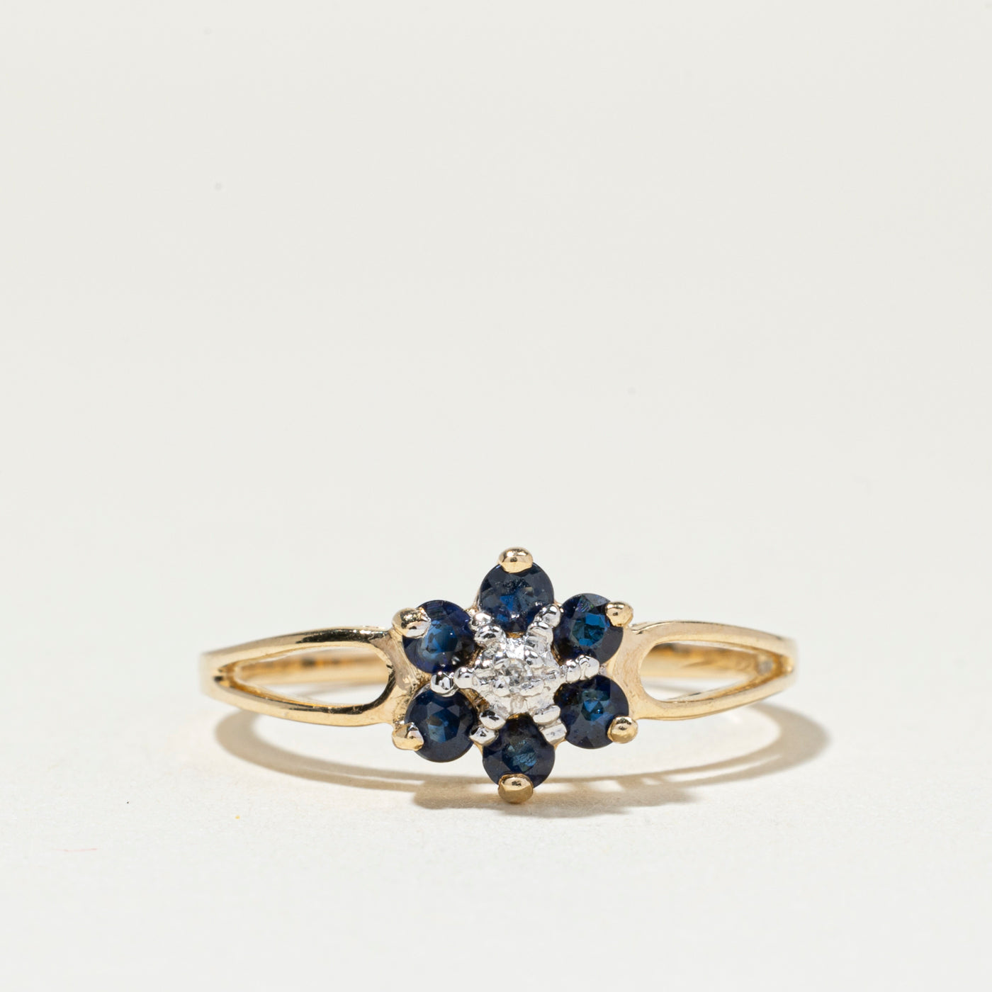 Diamond & Sapphire Petal Halo Open Shank Ring | SZ 6.25