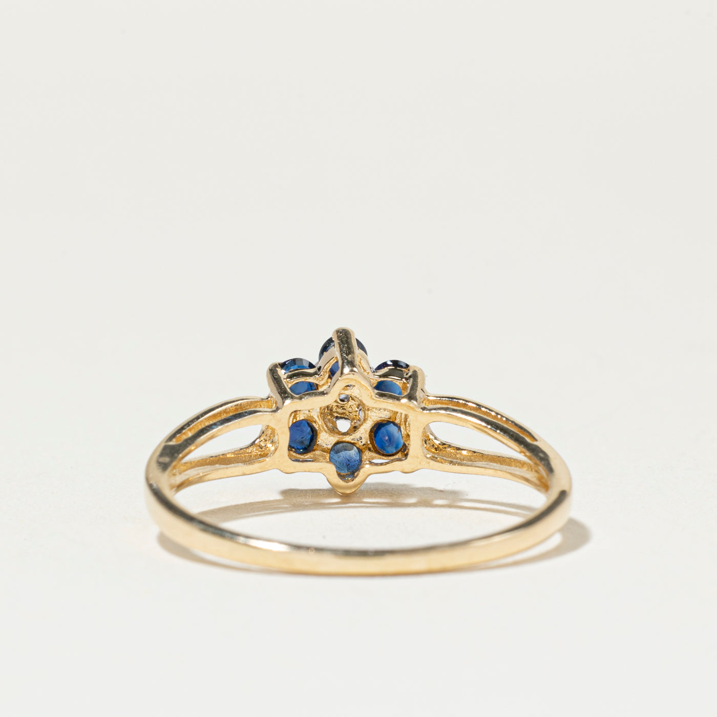 Diamond & Sapphire Petal Halo Open Shank Ring | SZ 6.25