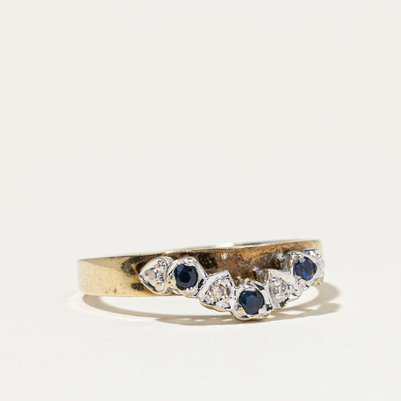 Two Tone Five Stone Sapphire & Diamond Contour Ring | SZ 6.5
