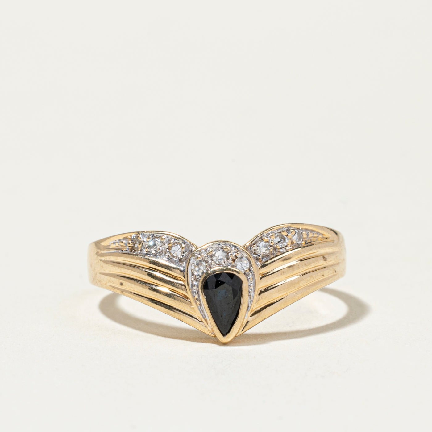 Pear Cut Sapphire & Diamond Chevron Ring | SZ 8.5