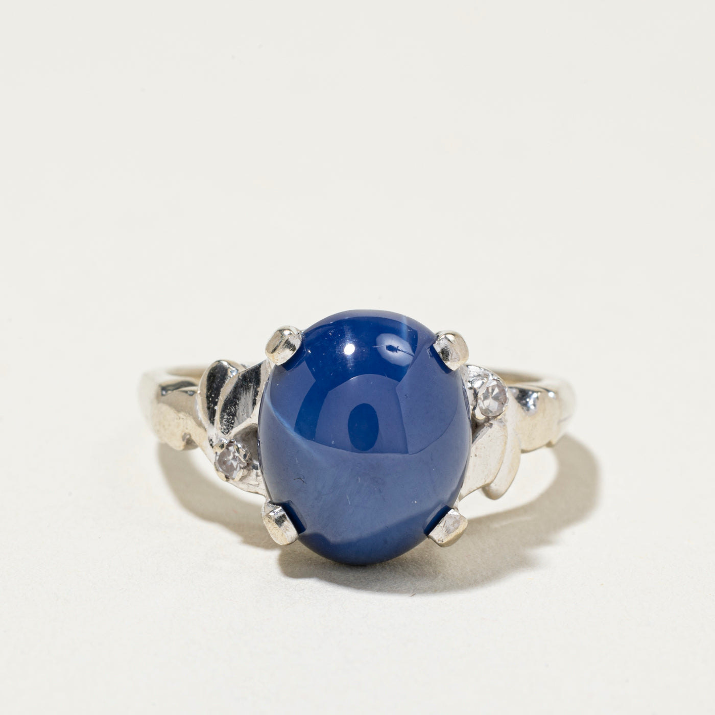 Synthetic Star Sapphire & Diamond Ring | SZ 8.5