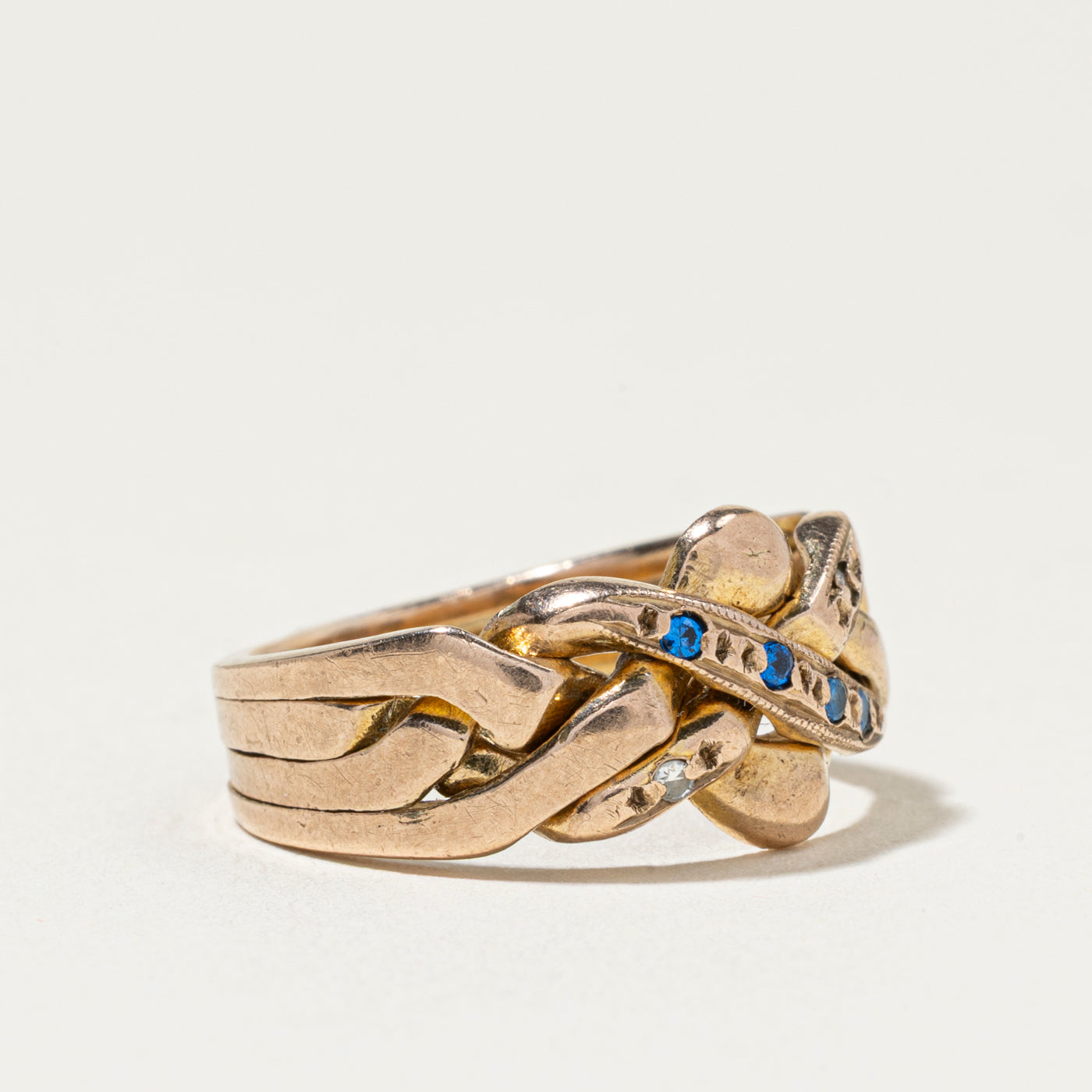 Synthetic Sapphire & Diamond Puzzle Ring | SZ 5