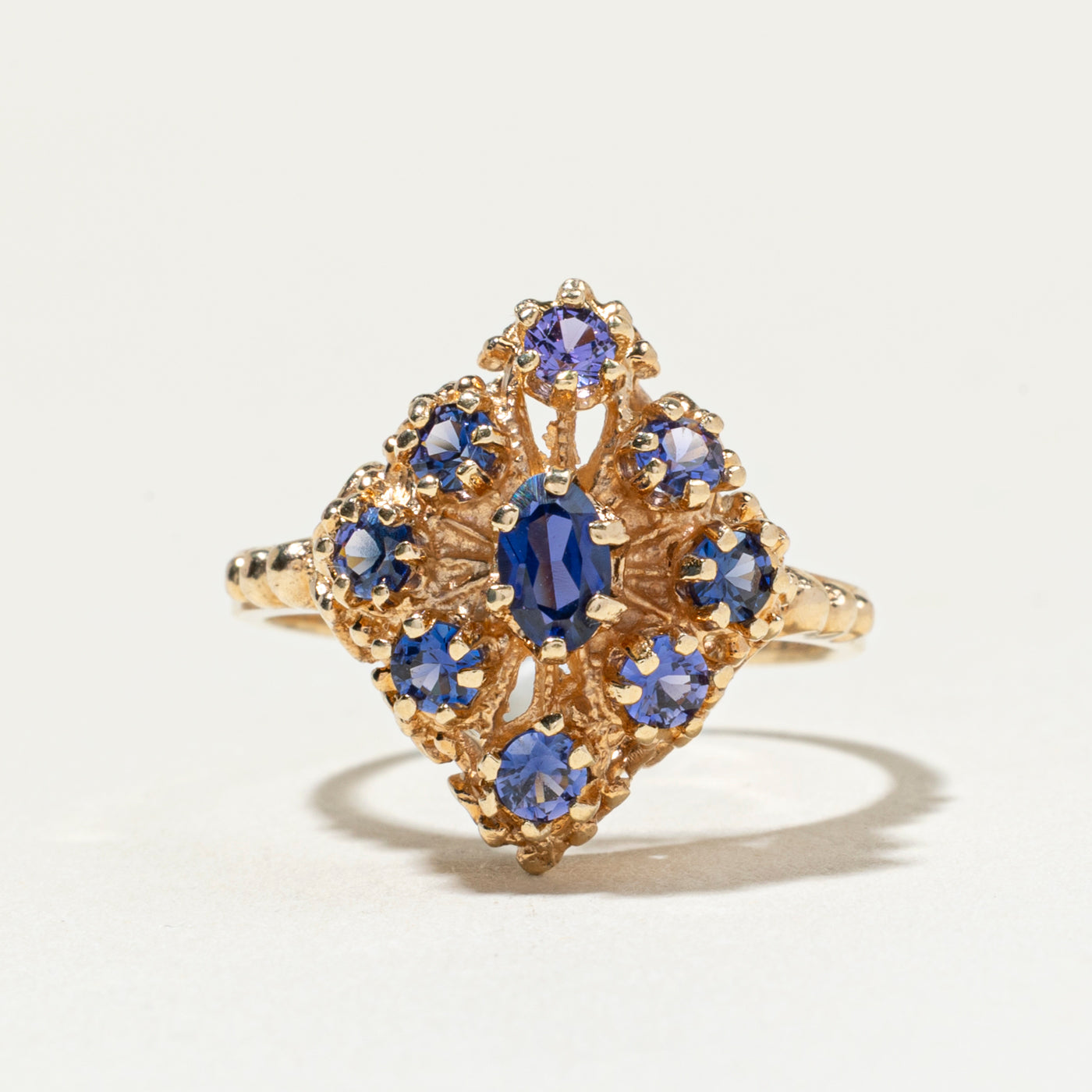 Synthetic Sapphire Cluster Ornate Cocktail Ring | SZ 6.25