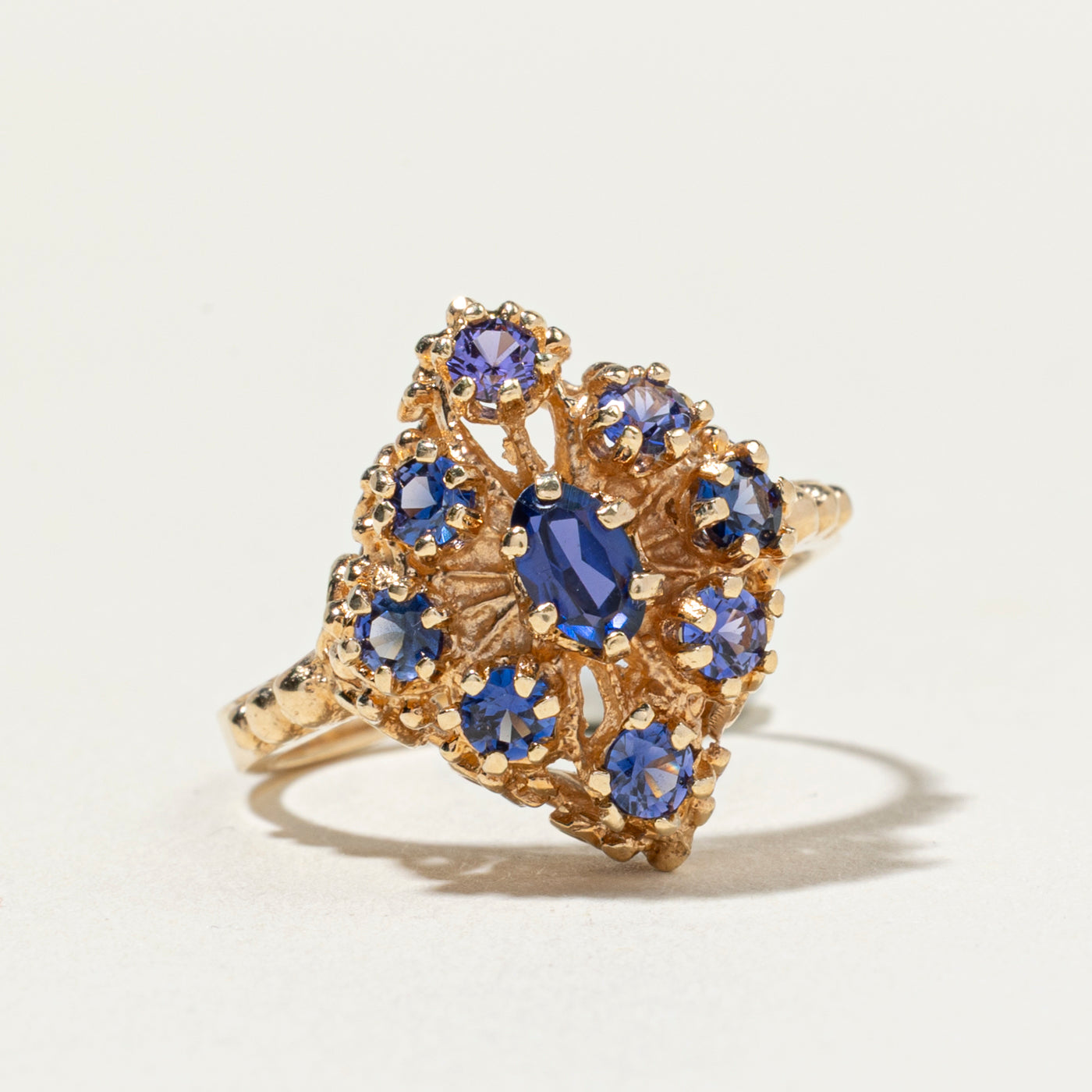 Synthetic Sapphire Cluster Ornate Cocktail Ring | SZ 6.25