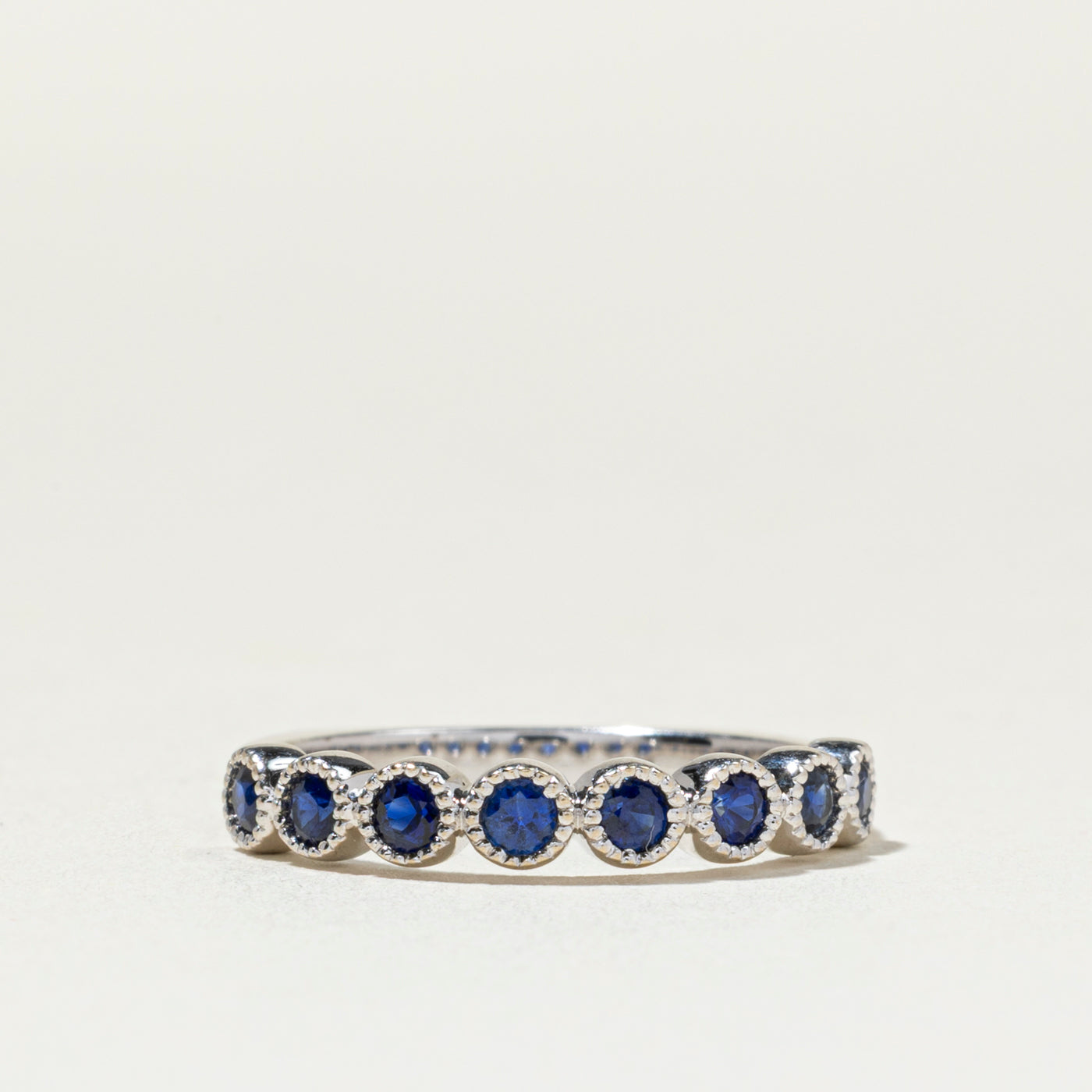 Semi Eternity Bezel Set Synthetic Sapphire Band | SZ 5