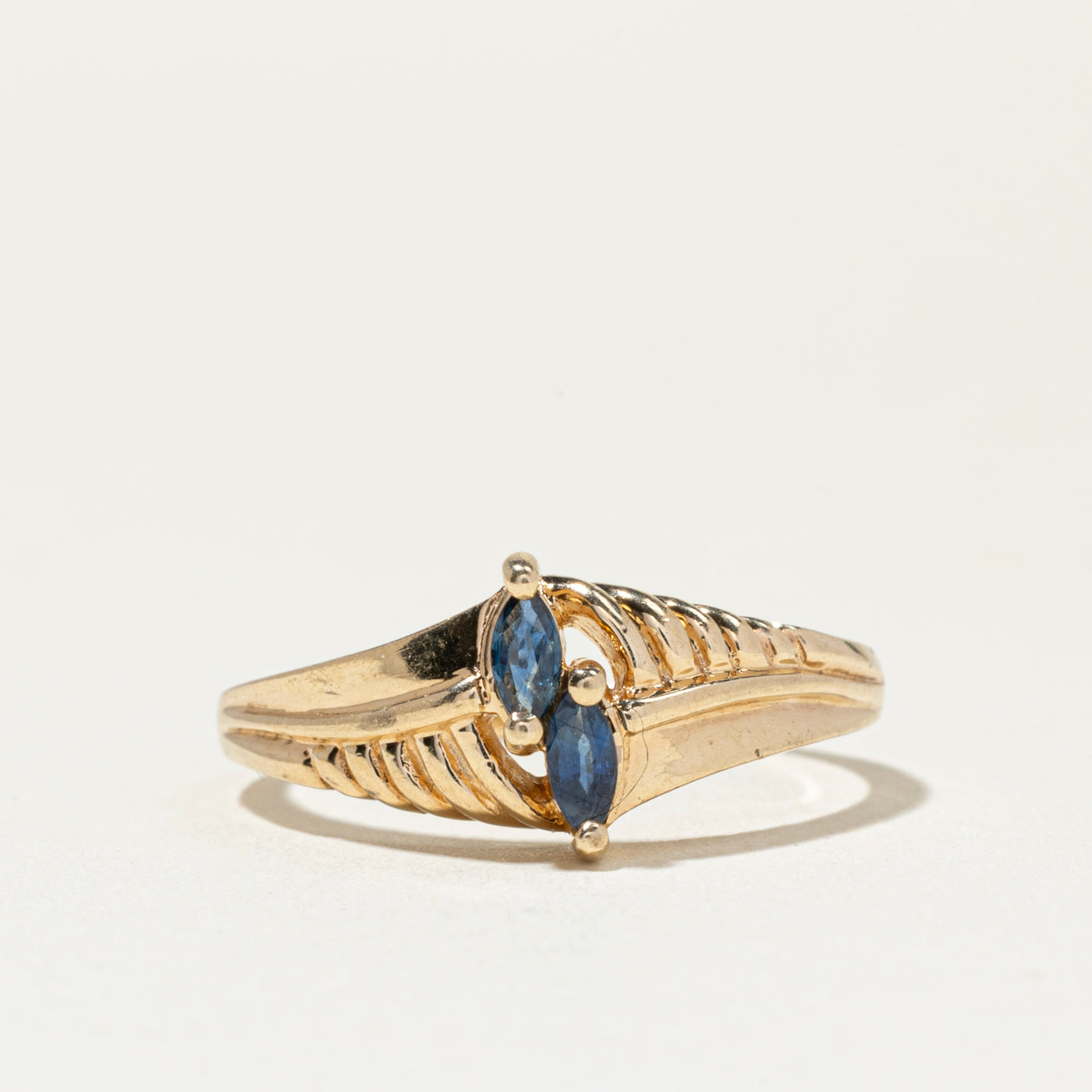 Two Stone Marquise Cut Sapphire Grooved Ring | SZ 7
