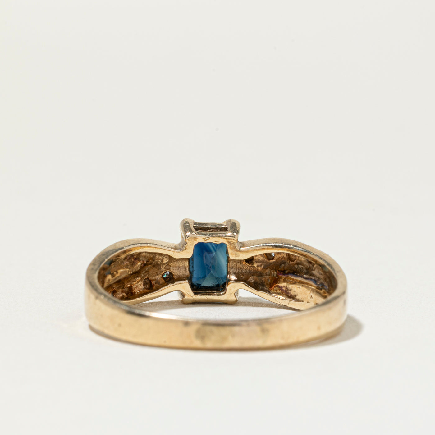 Emerald Cut Sapphire & Diamond Accented Ring | SZ 7.75