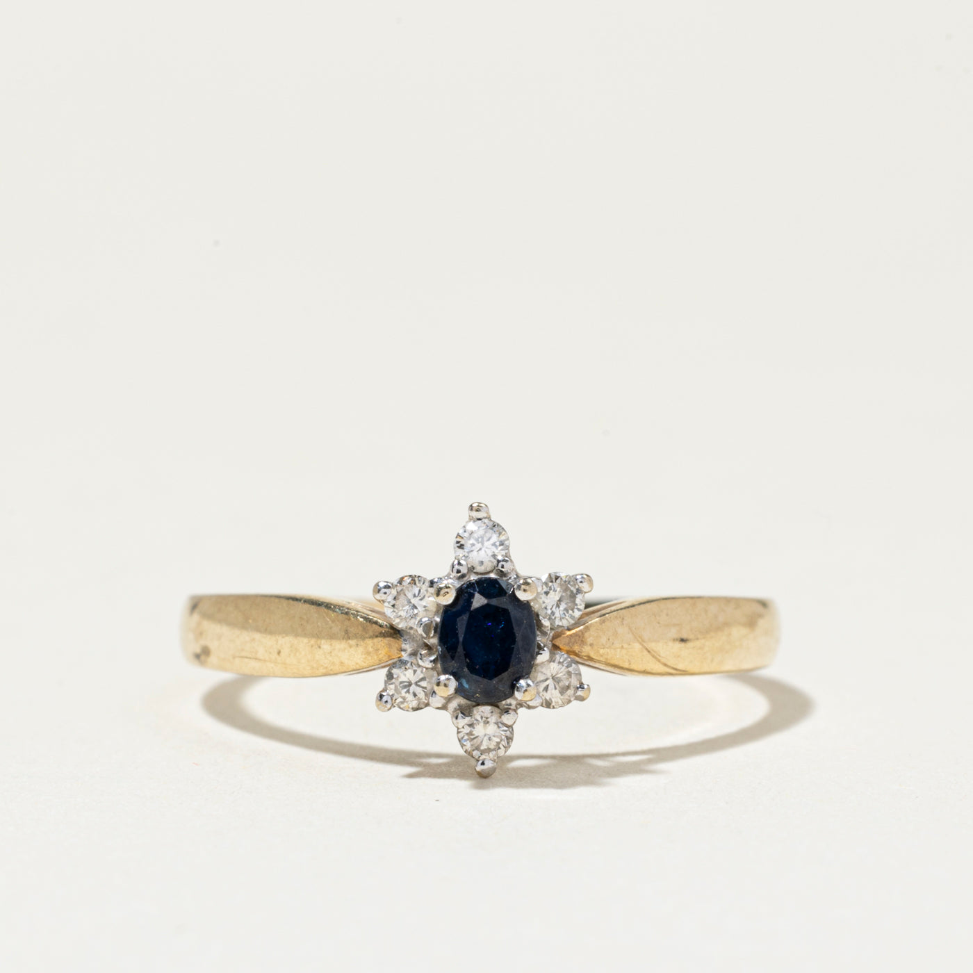 Oval Cut Sapphire & Diamond Petal Ring | SZ 7