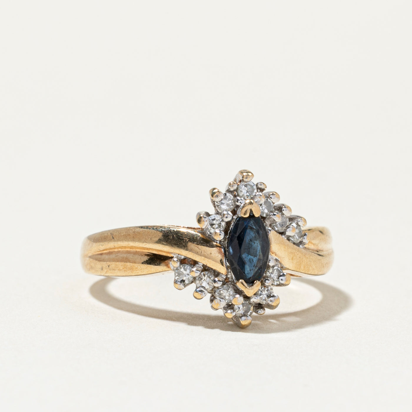 Marquise Cut Sapphire & Diamond Petal Bypass Ring | SZ 5.75