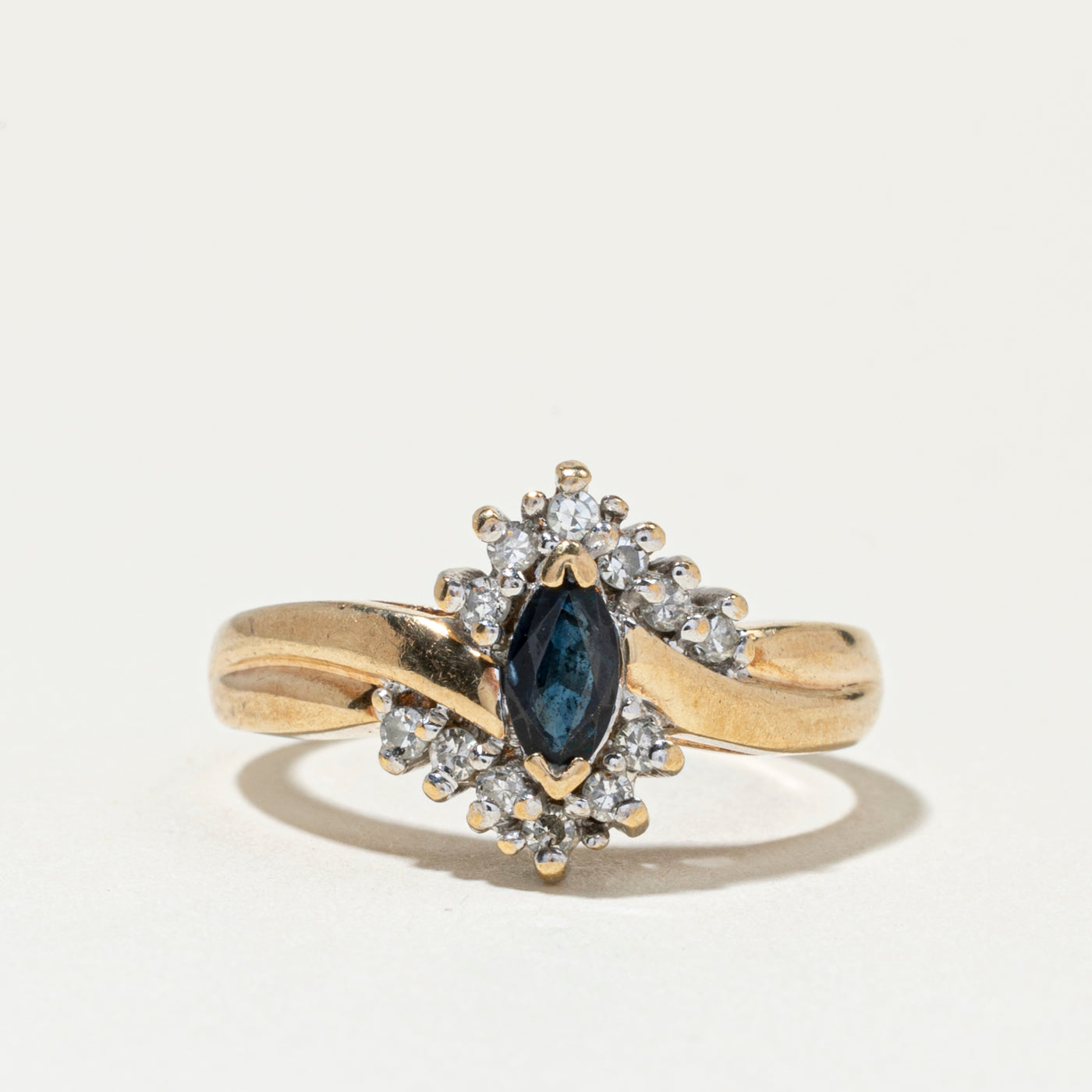 Marquise Cut Sapphire & Diamond Petal Bypass Ring | SZ 5.75