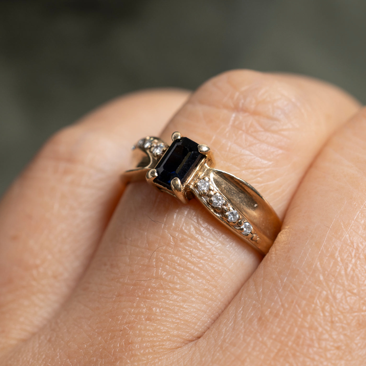 Emerald Cut Sapphire & Diamond Accented Ring | SZ 7.75