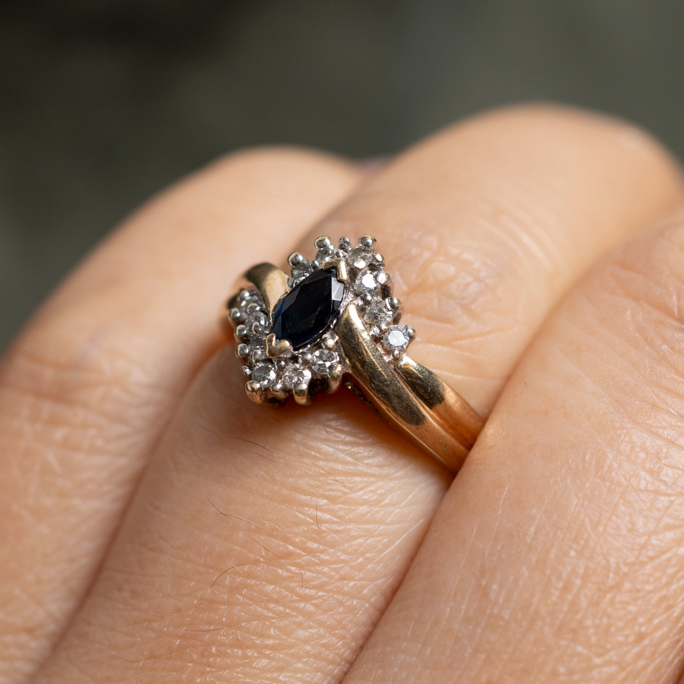 Marquise Cut Sapphire & Diamond Petal Bypass Ring | SZ 5.75