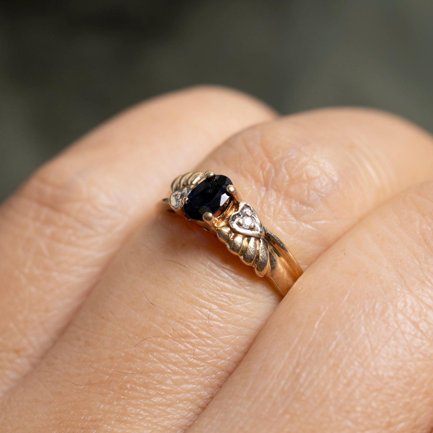 Sapphire & Diamond Heart Accented Ring | SZ 6