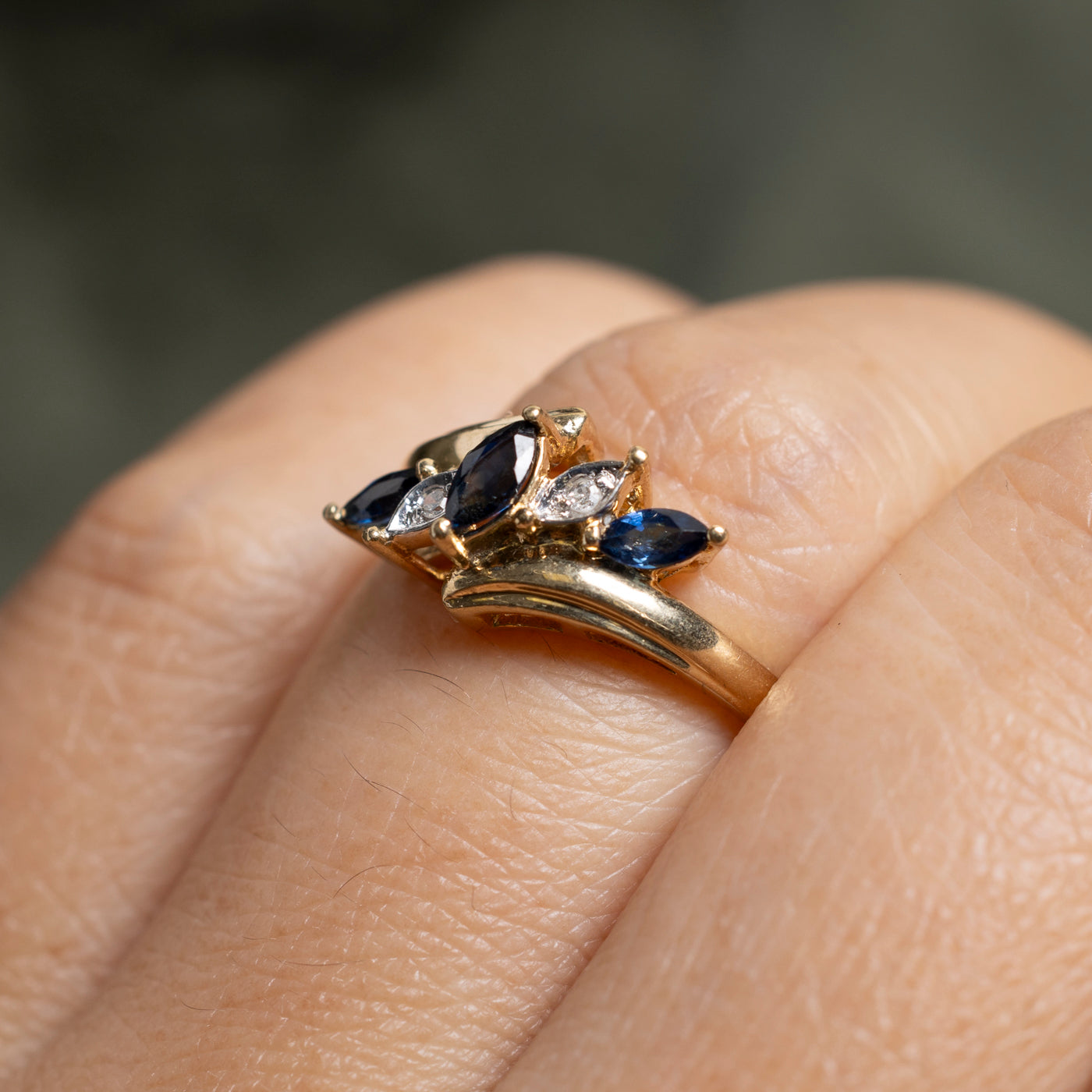 Five Stone Marquise Cut Sapphire & Diamond Bypass Ring | SZ 5.75