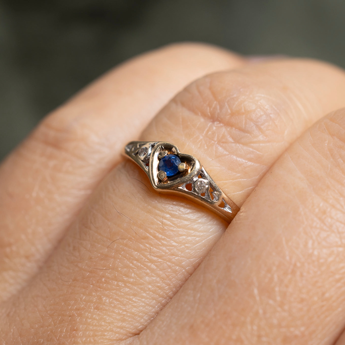 Sapphire & Diamond Heart Ring | SZ 6.25