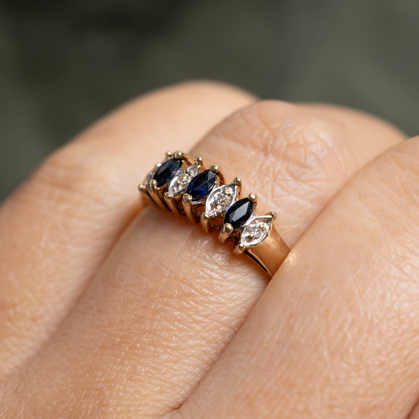 Bague six pierres saphir taille marquise et diamants | Taille 7