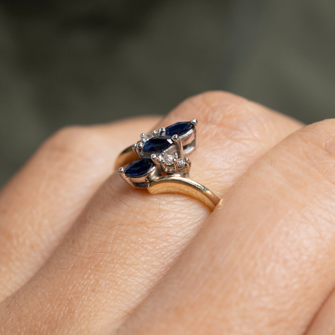 Three Stone Sapphire & Diamond Bypass Ring | SZ 6.5