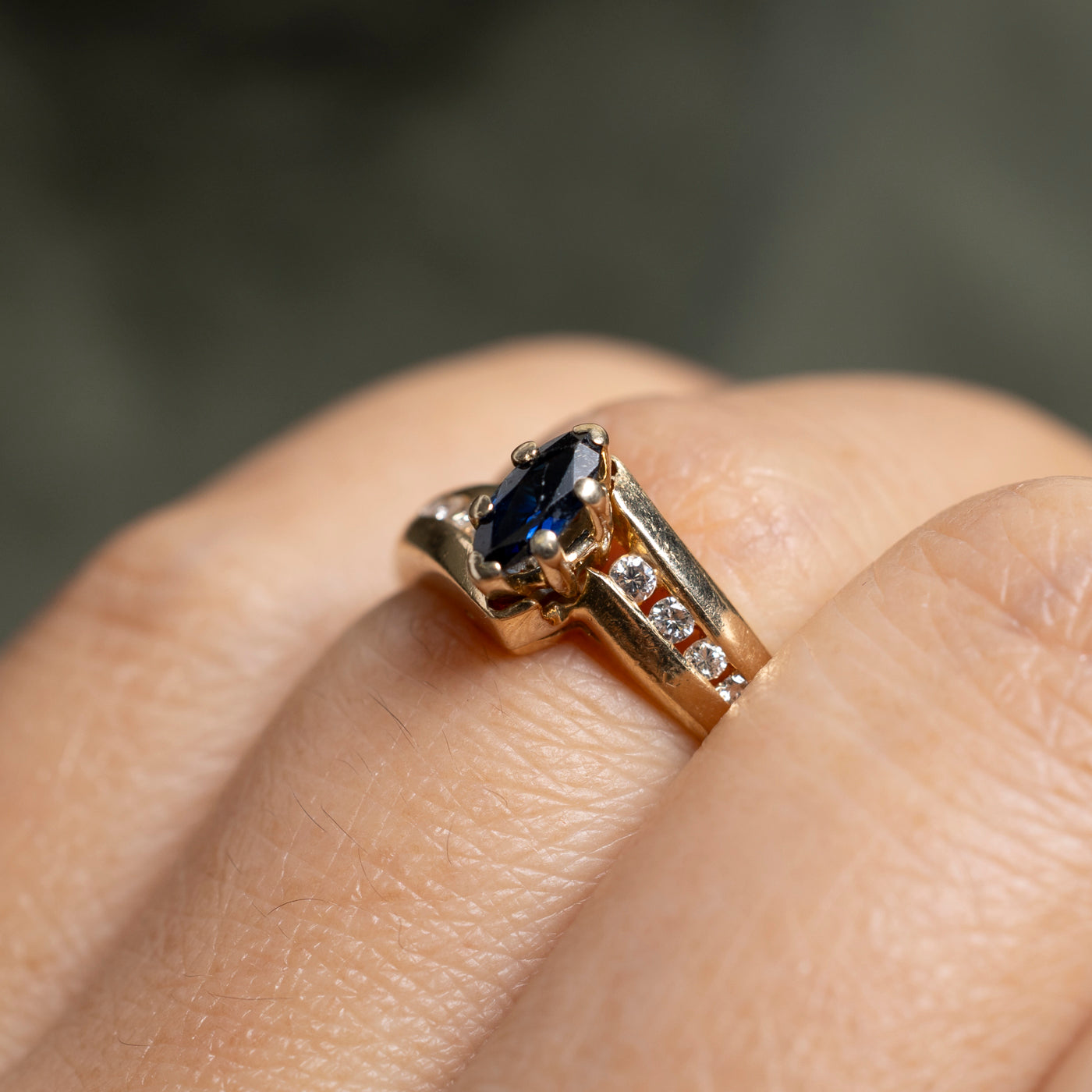 Marquise Cut Sapphire & Diamond Bypass Ring | SZ 5