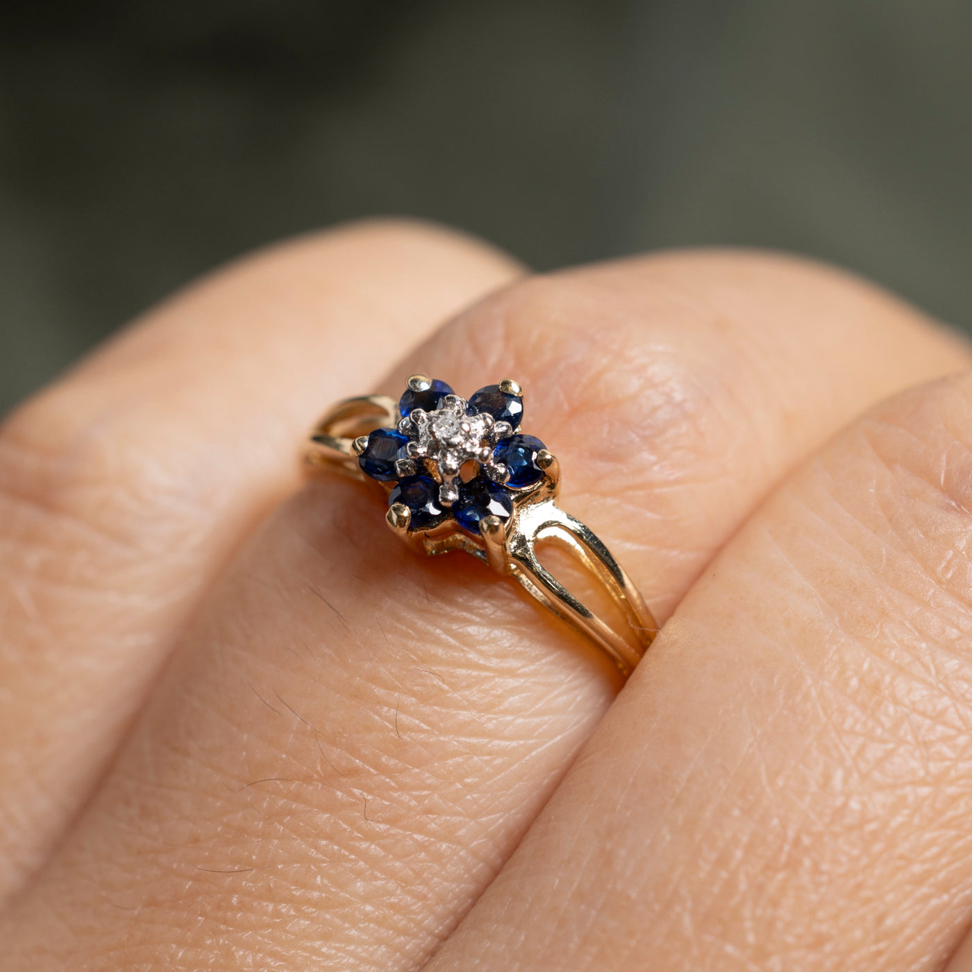 Diamond & Sapphire Petal Halo Open Shank Ring | SZ 6.25