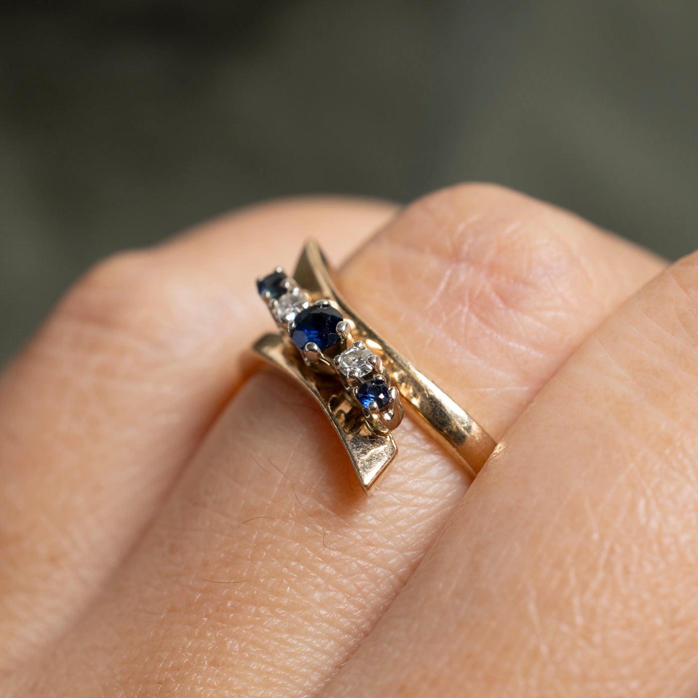 Five Stone Sapphire & Diamond Bypass Ring | SZ 7.5