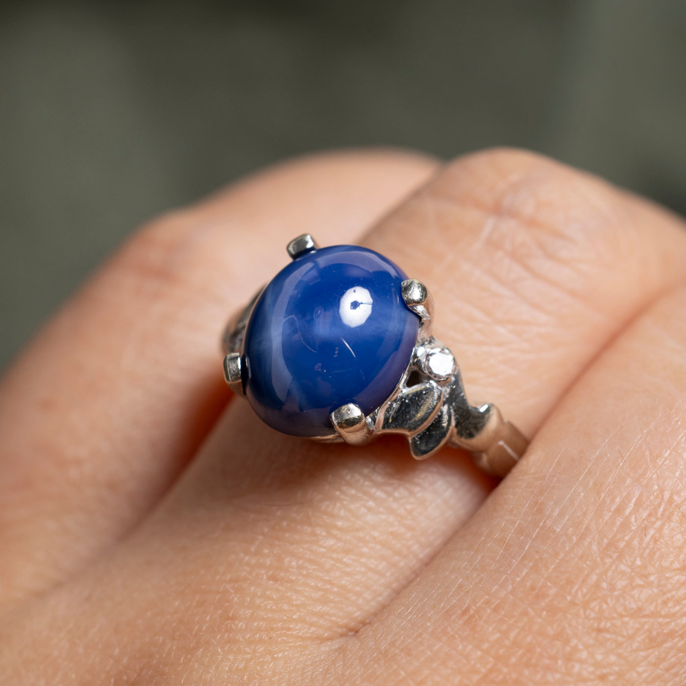 Synthetic Star Sapphire & Diamond Ring | SZ 8.5