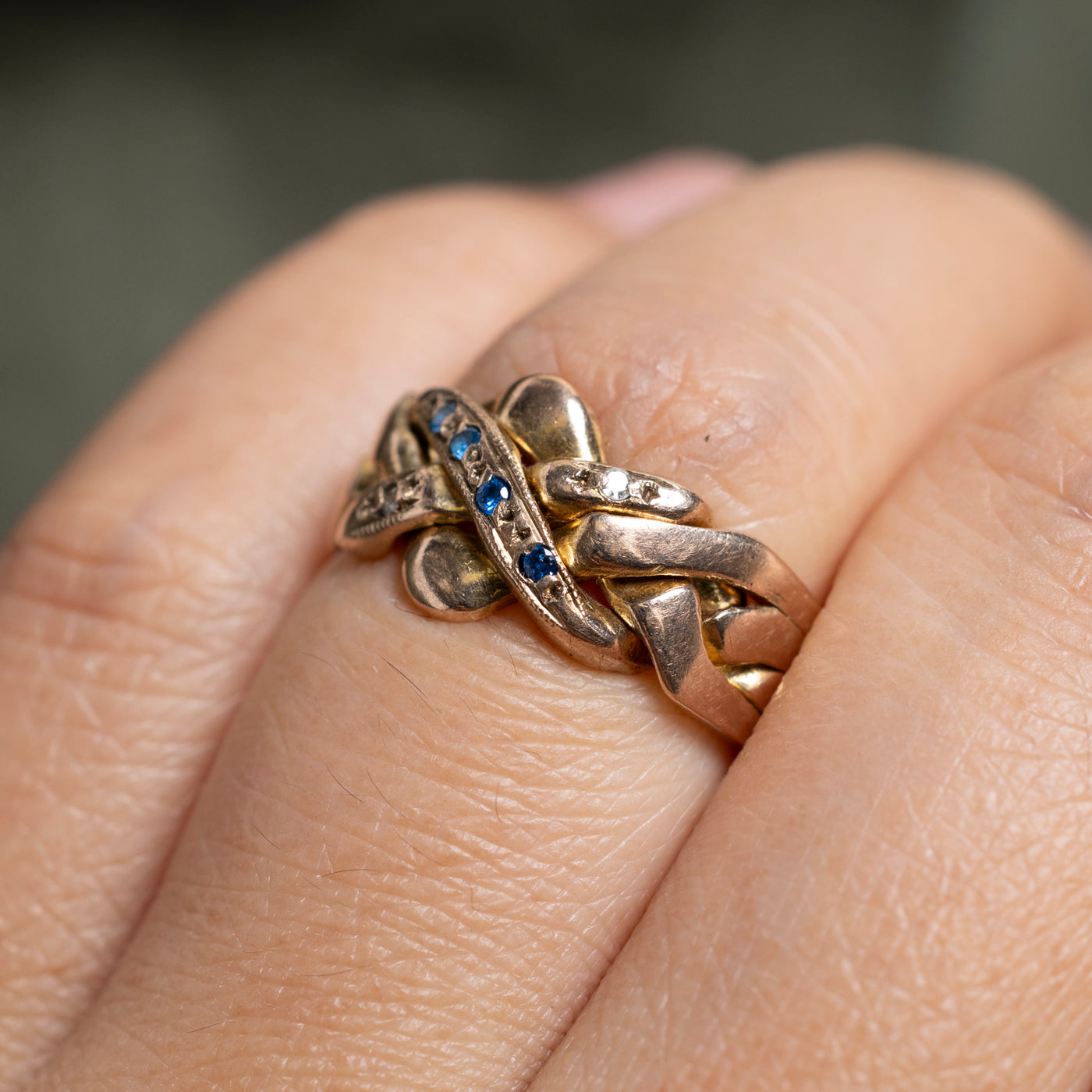 Synthetic Sapphire & Diamond Puzzle Ring | SZ 5