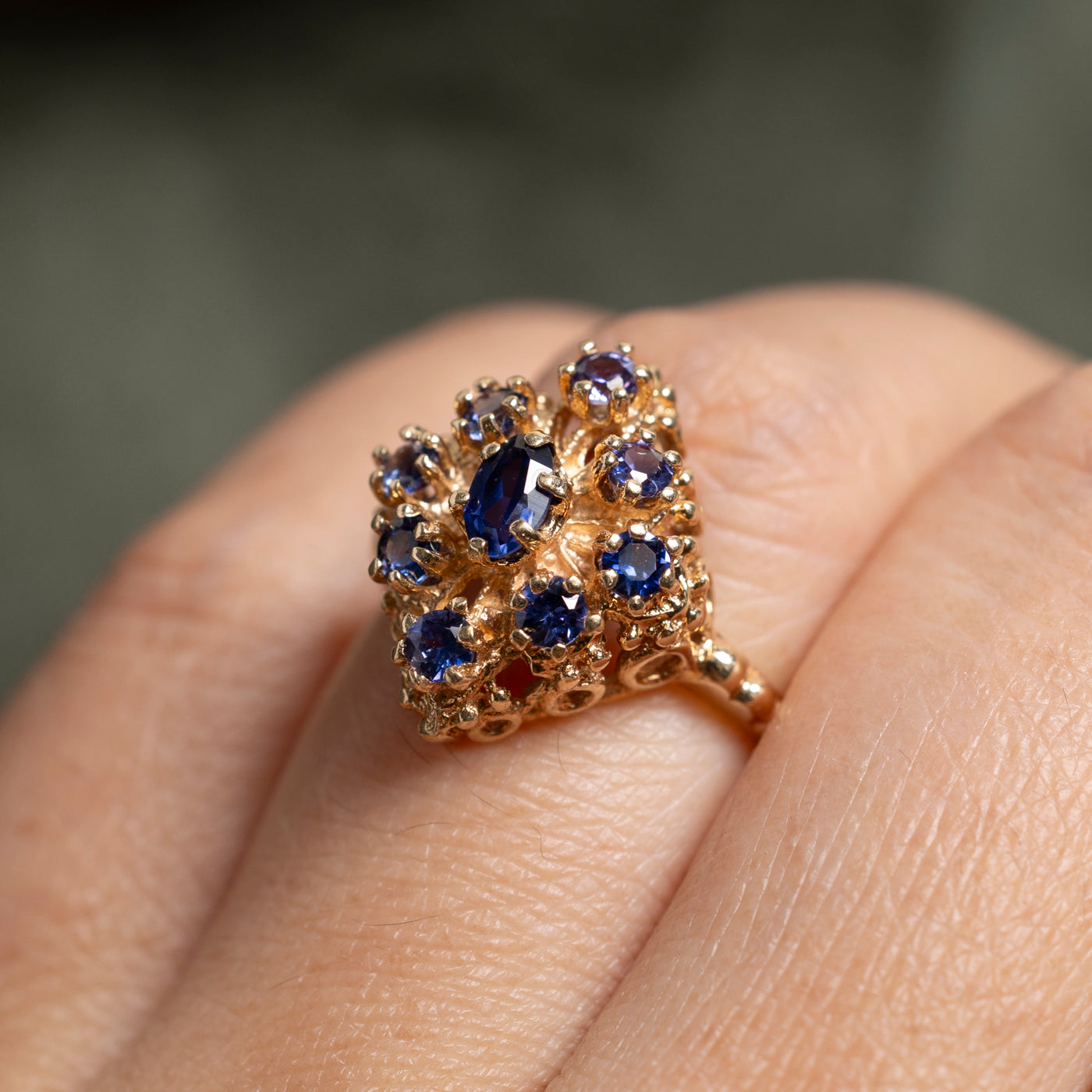 Synthetic Sapphire Cluster Ornate Cocktail Ring | SZ 6.25