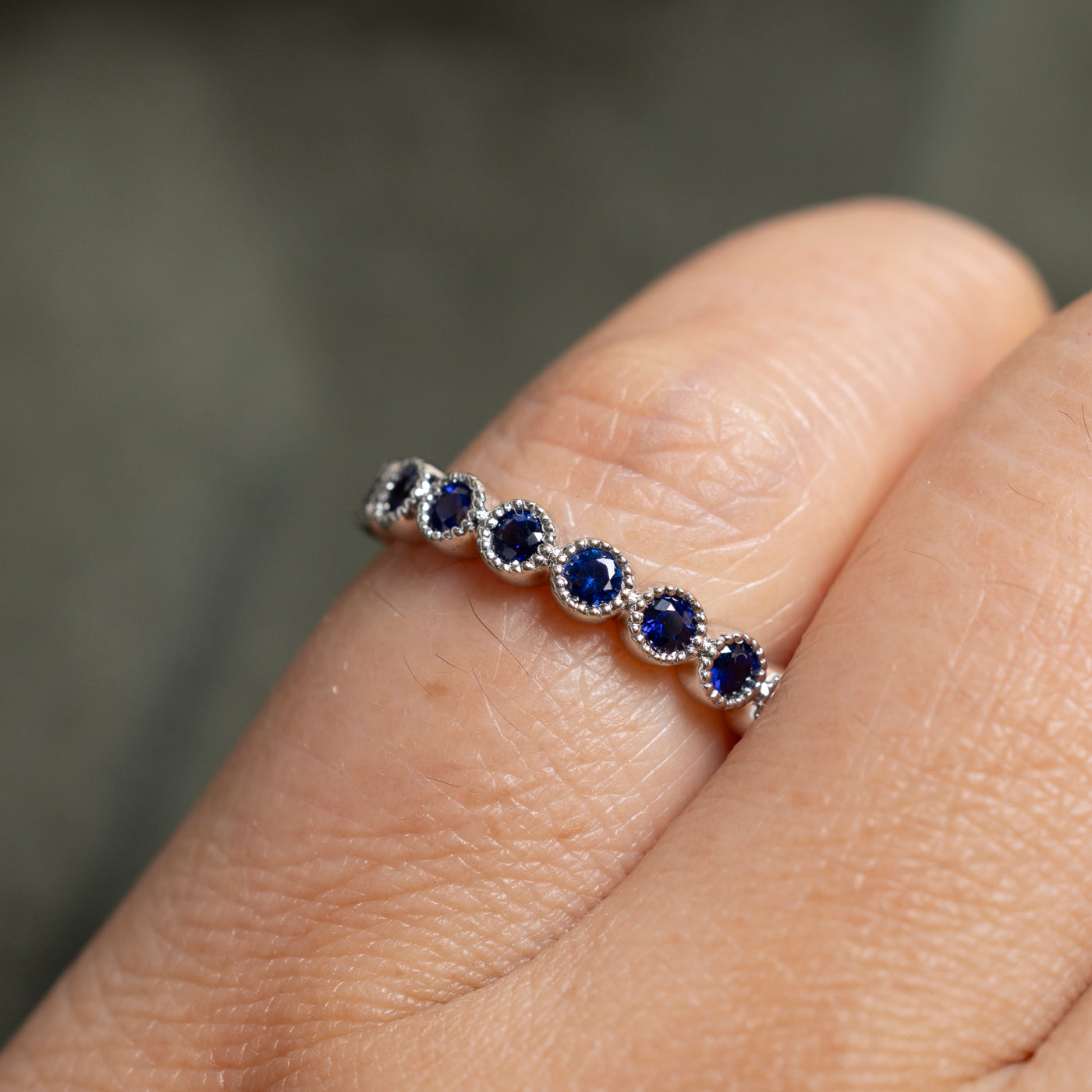 Semi Eternity Bezel Set Synthetic Sapphire Band | SZ 5