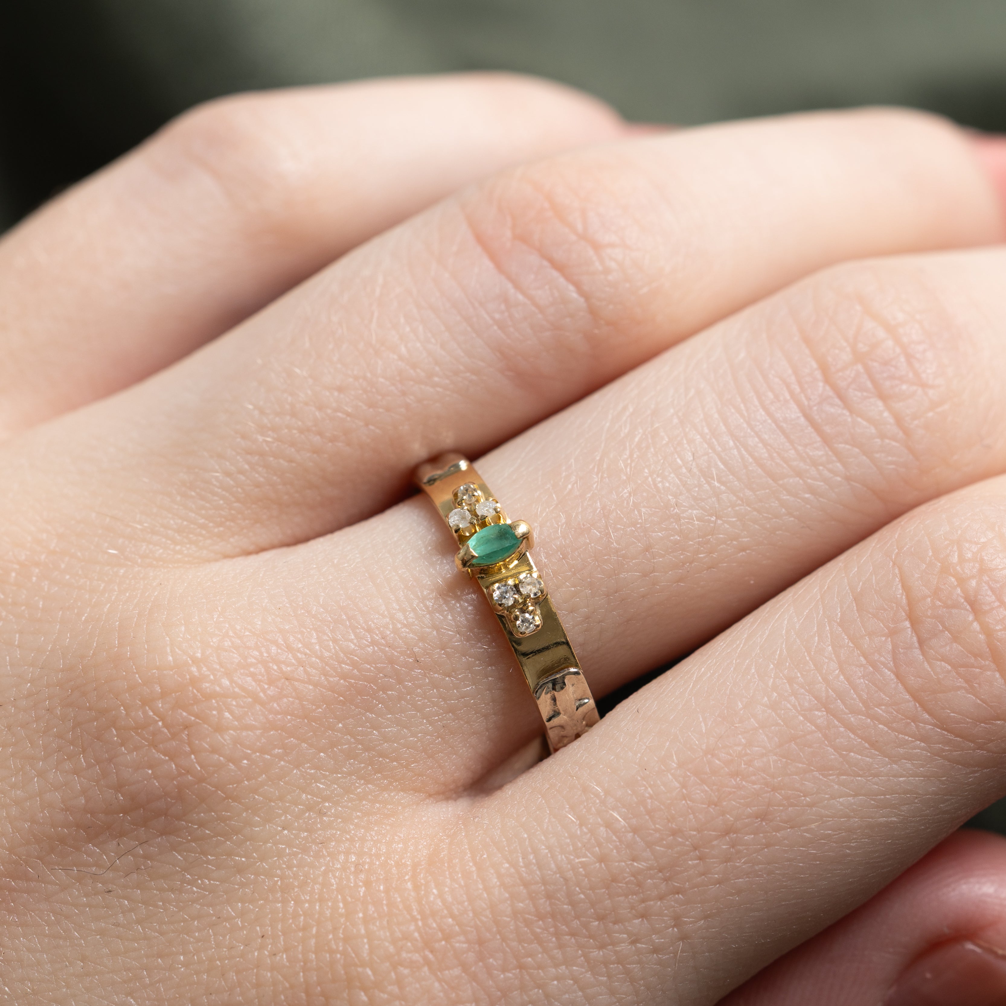 18k Marquise Cut Emerald & Diamond Band | SZ 8.75