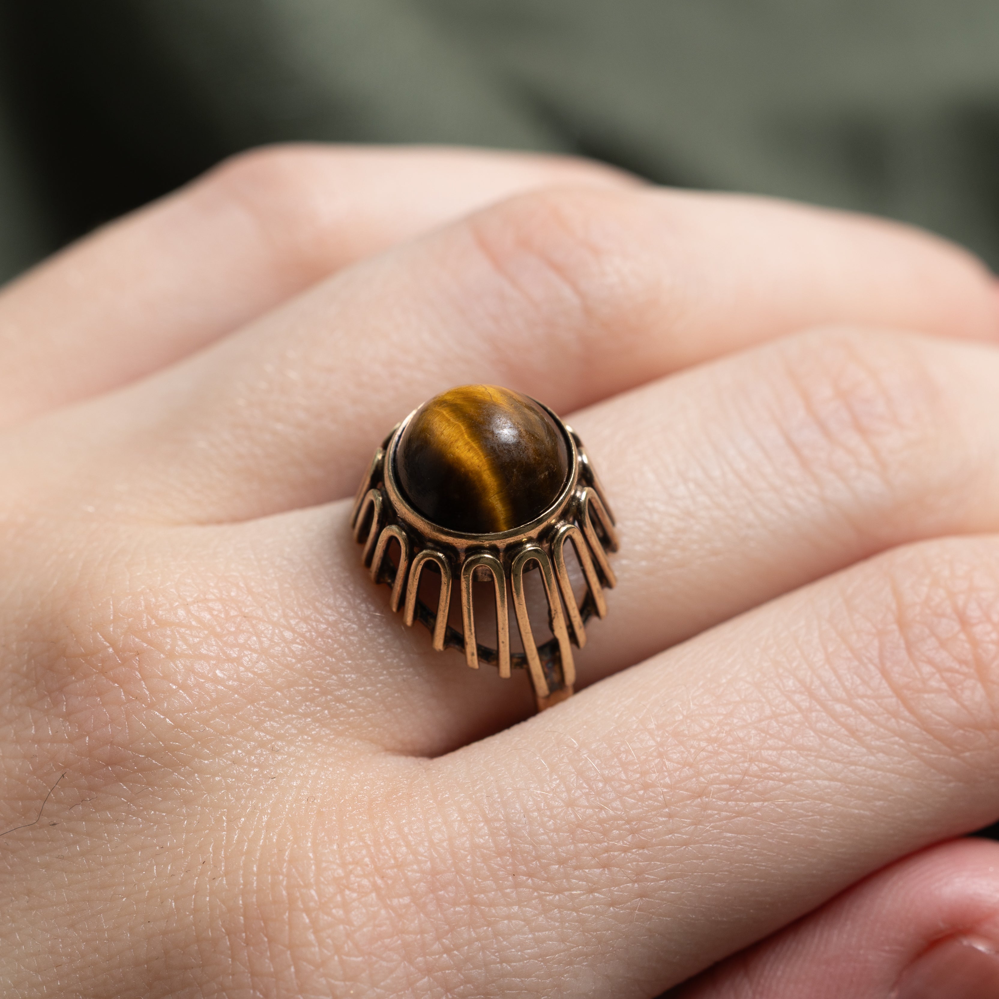 Cabochon Tiger's Eye Textured Cocktail Ring | SZ 7