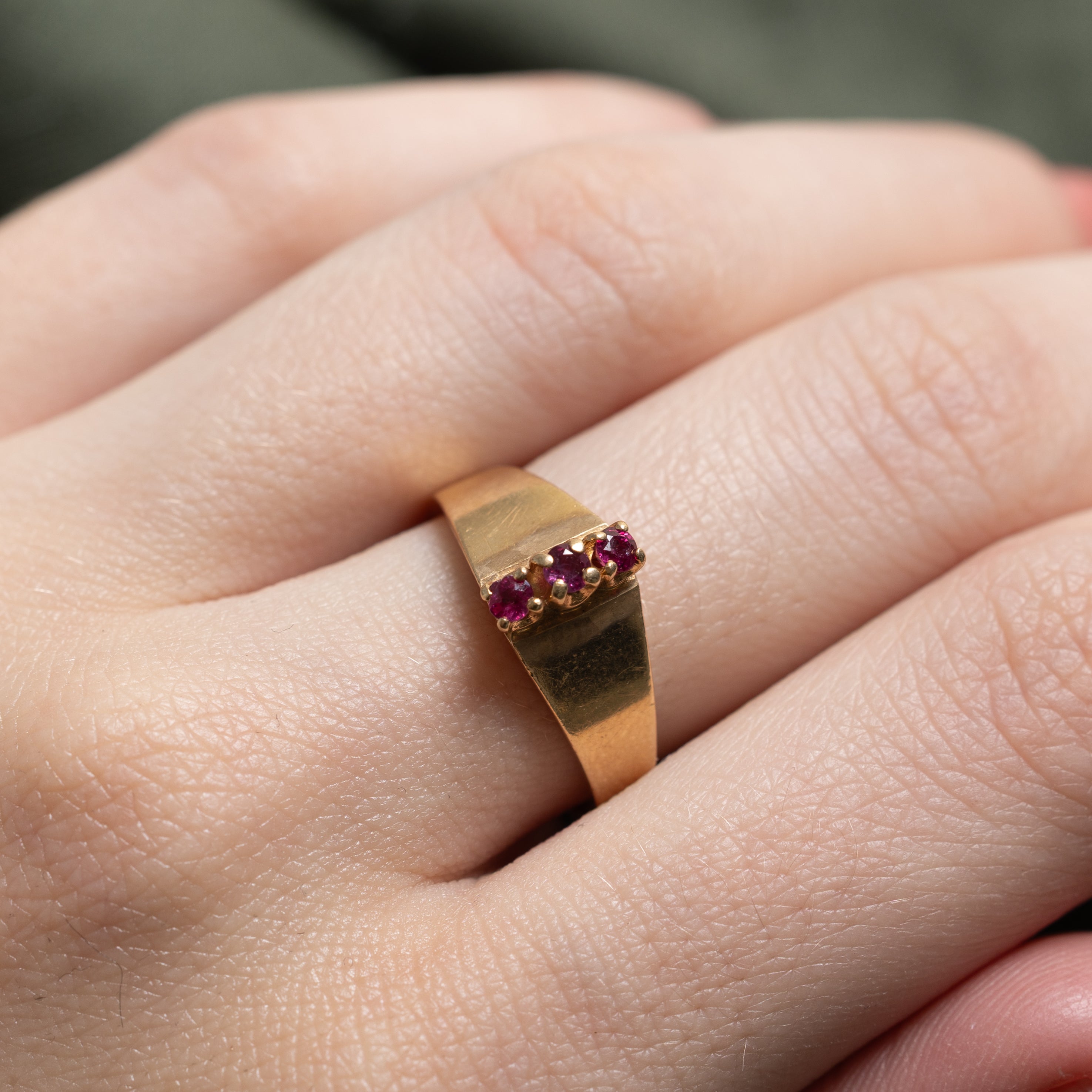 Three Stone Ruby Column Tapered Ring | SZ 6.25