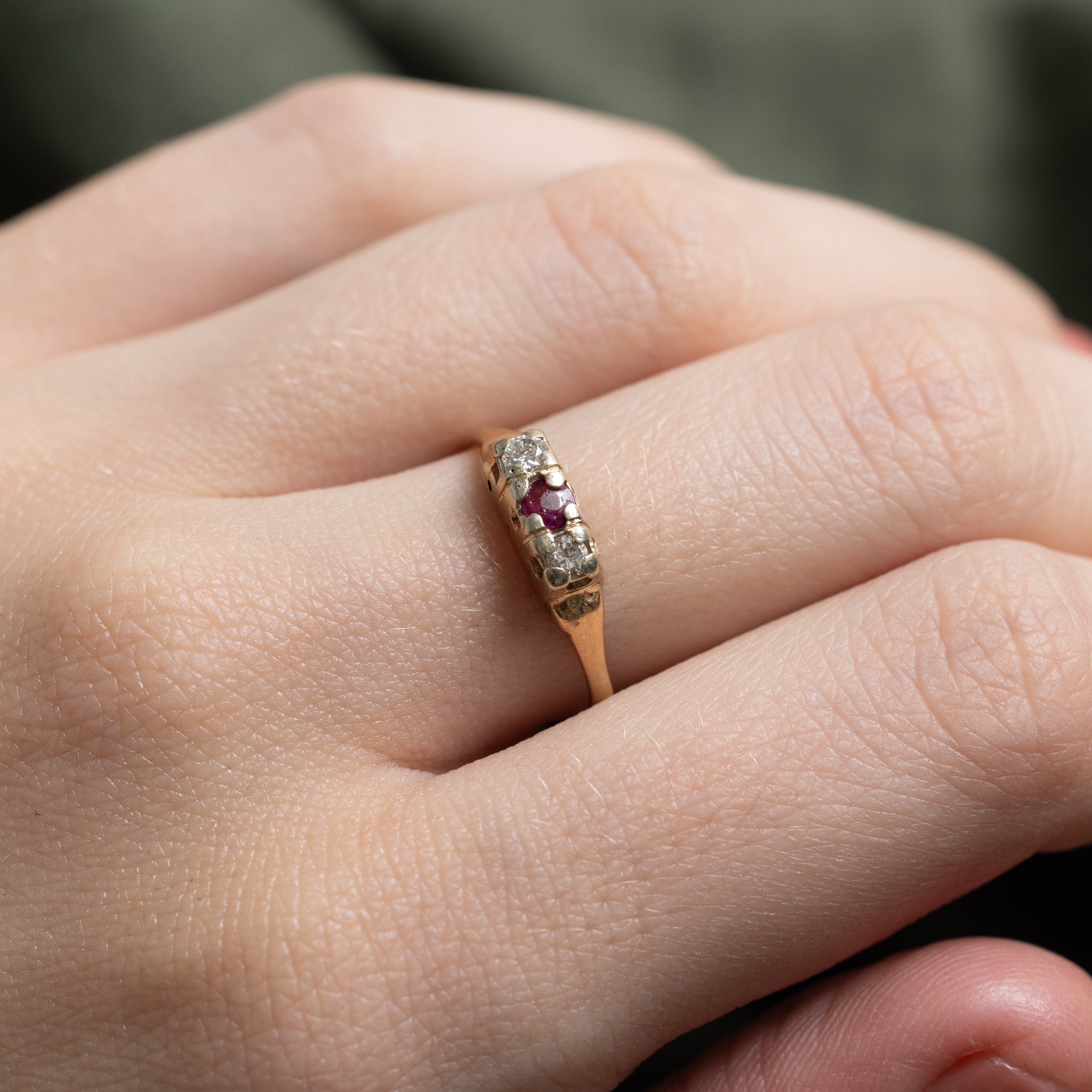 Three Stone Ruby & Diamond Ring | SZ 6.5