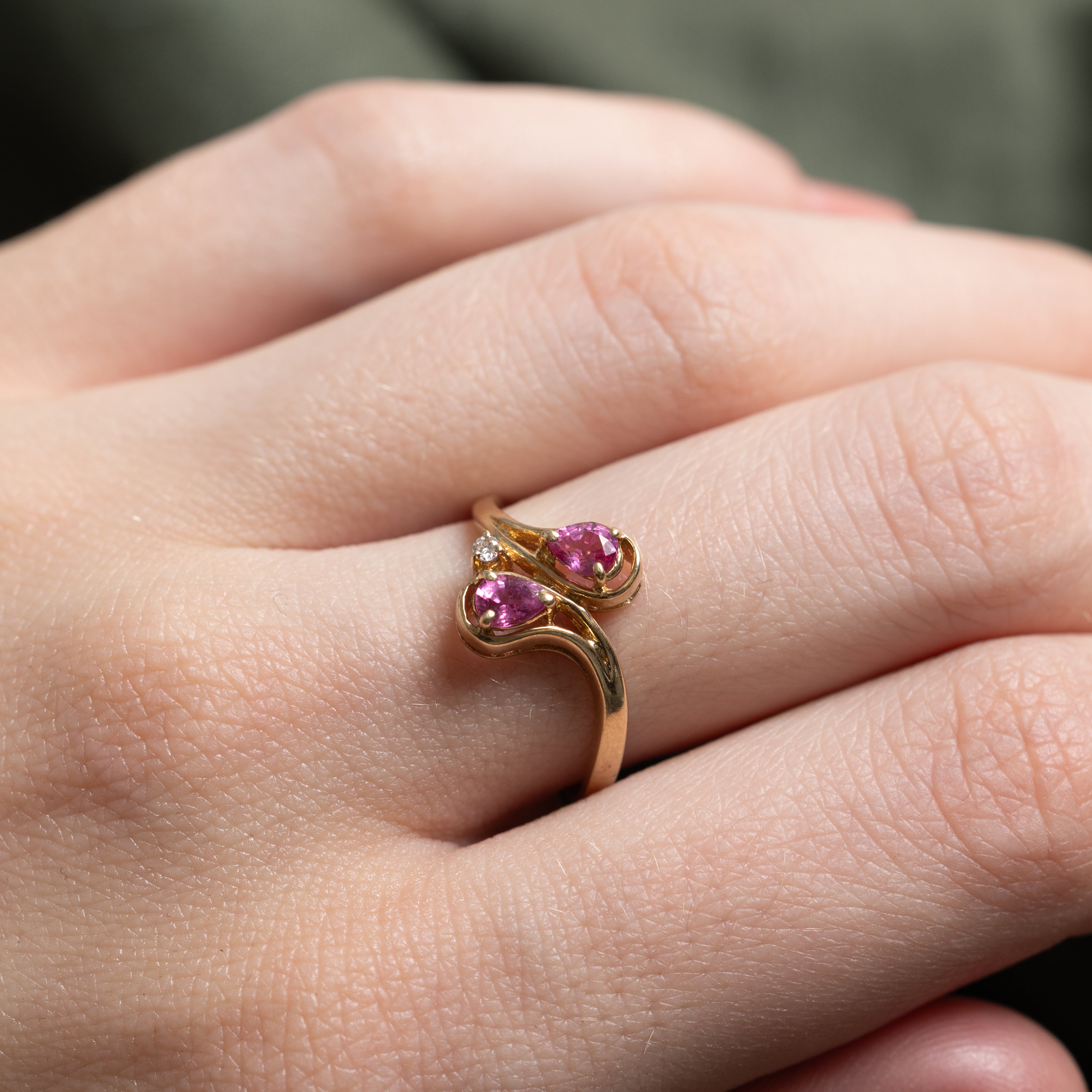 Pear Cut Ruby & Diamond Bypass Ring | SZ 6.75