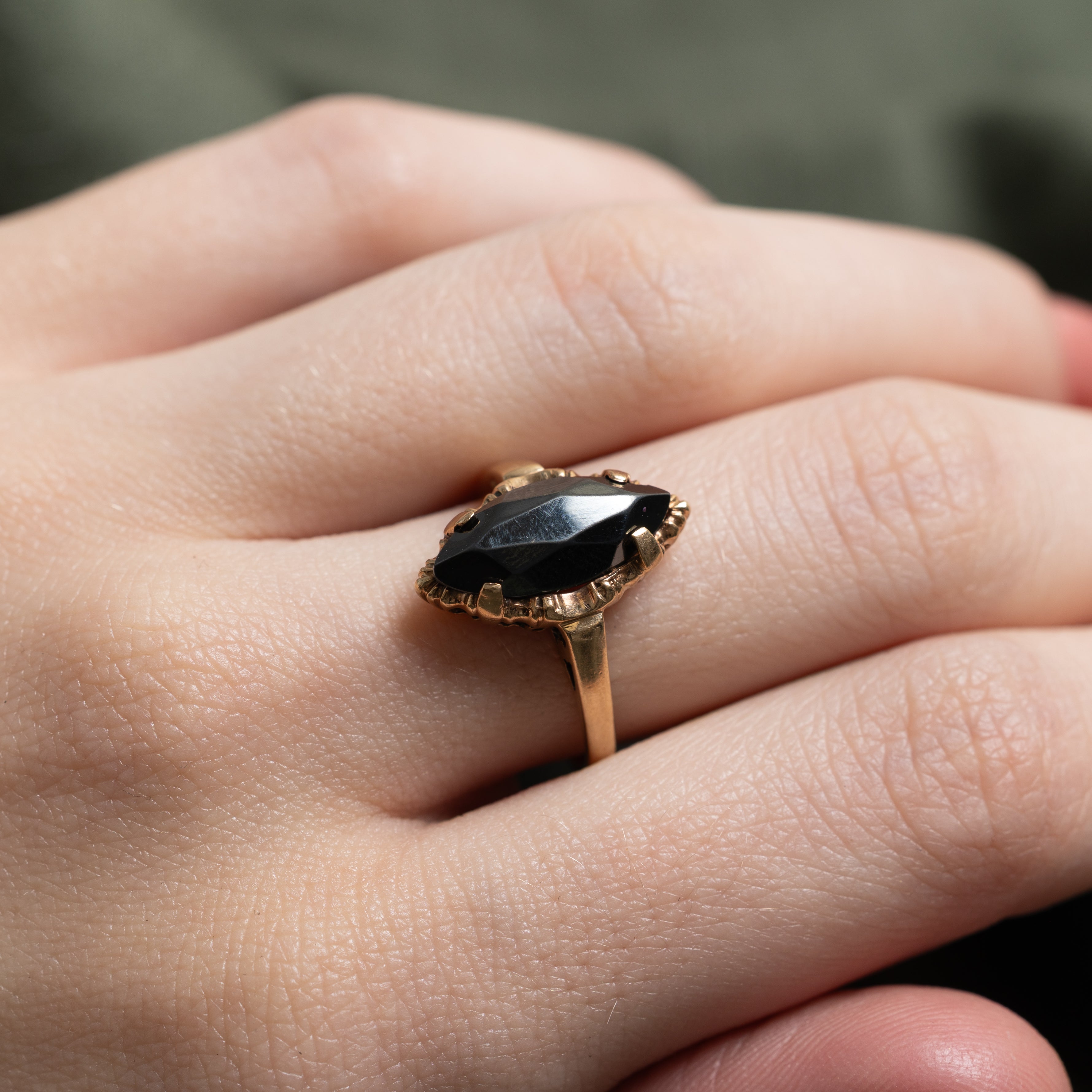 Hematite Textured Navette Ring | SZ 6