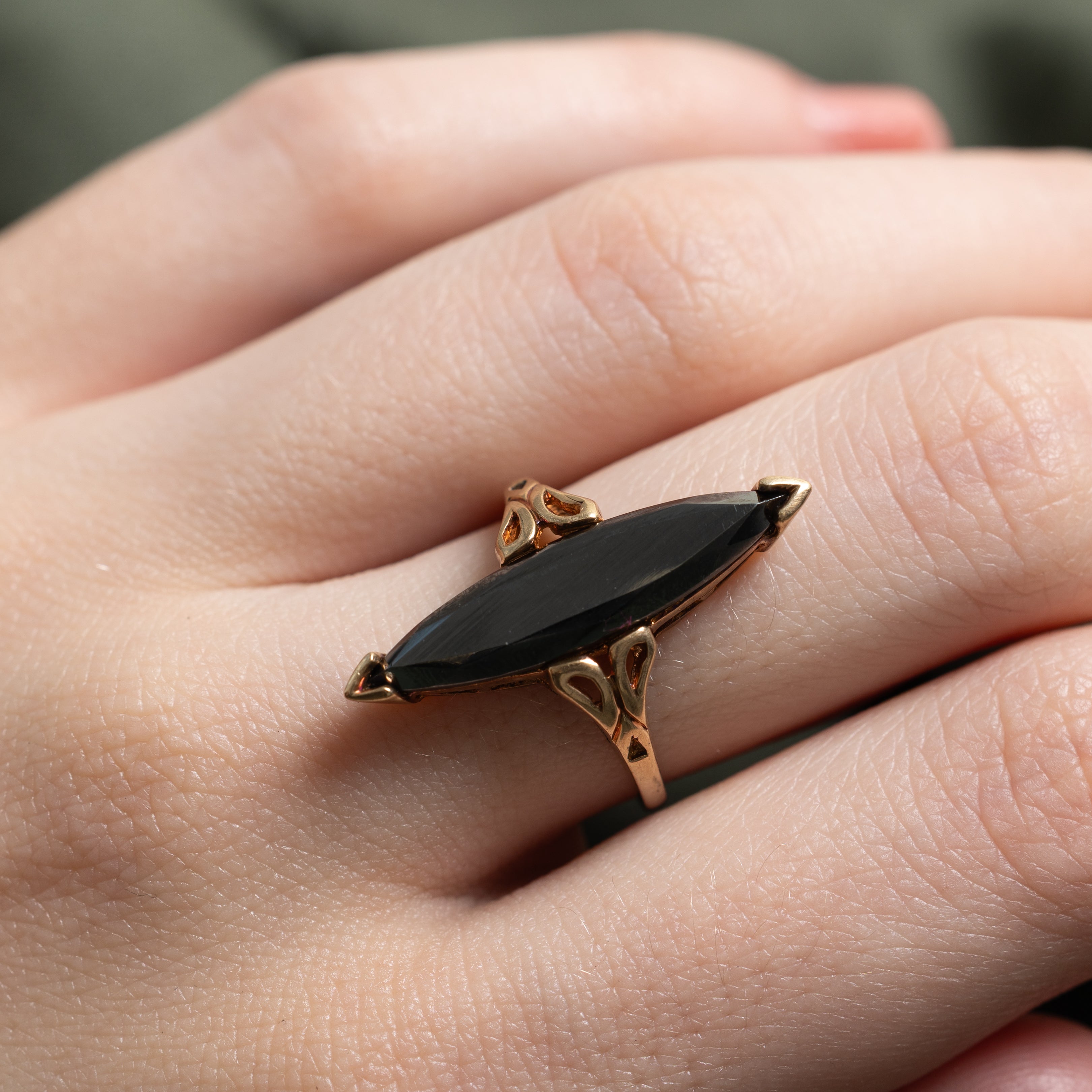 Hematite Openwork Navette Ring | SZ 6