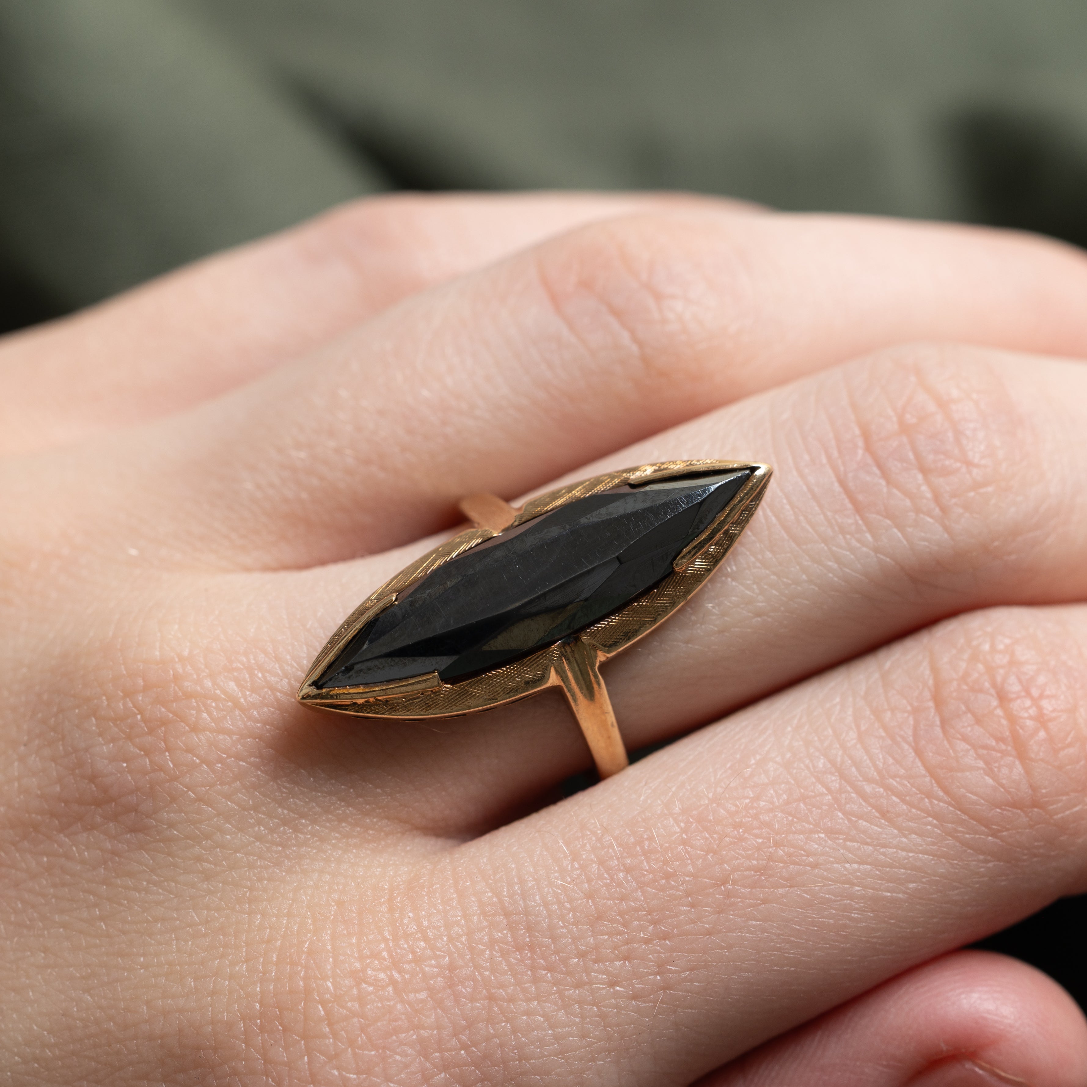 Hematite Textured Navette Ring | SZ 7