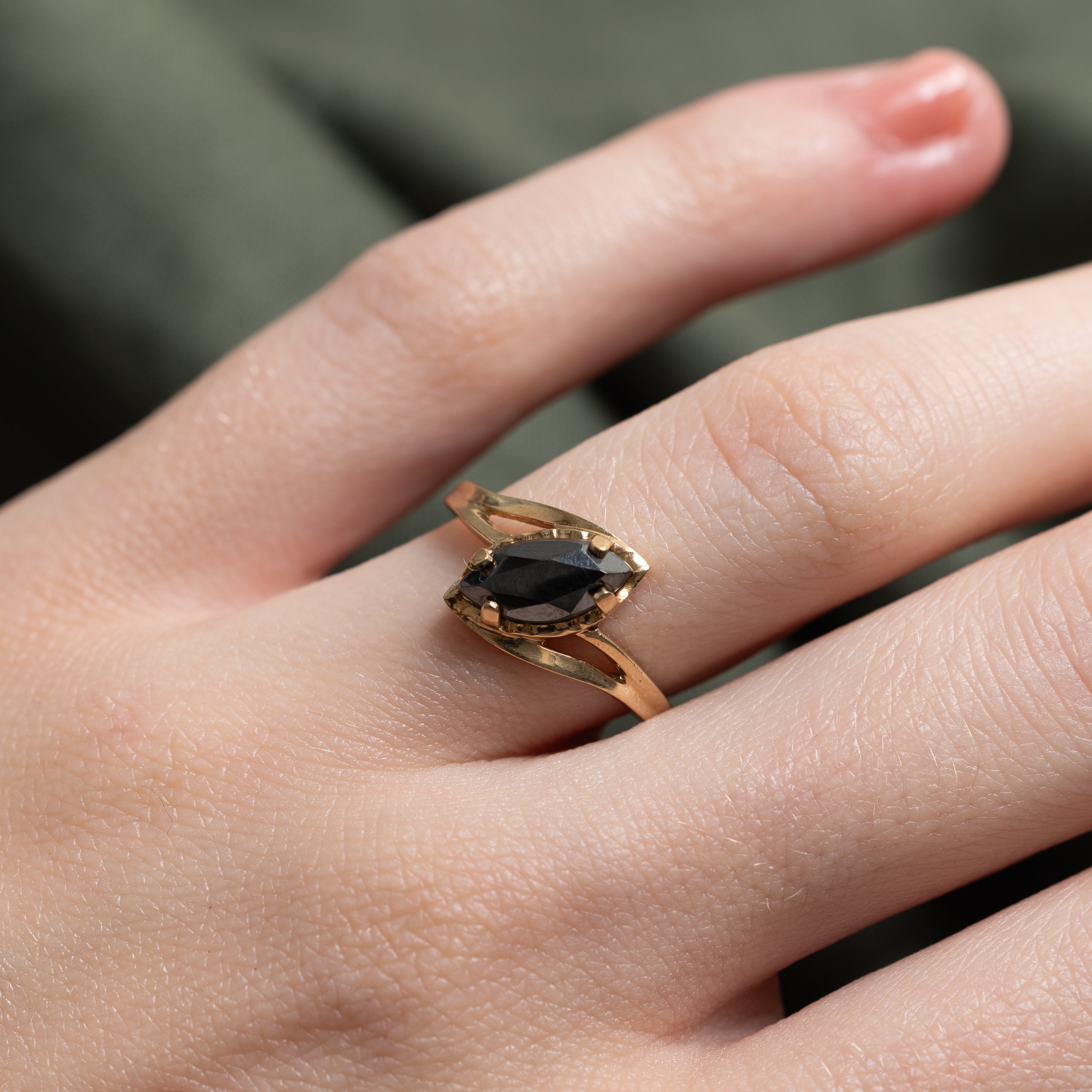 Marquise Cut Hematite Bypass Ring | SZ 6