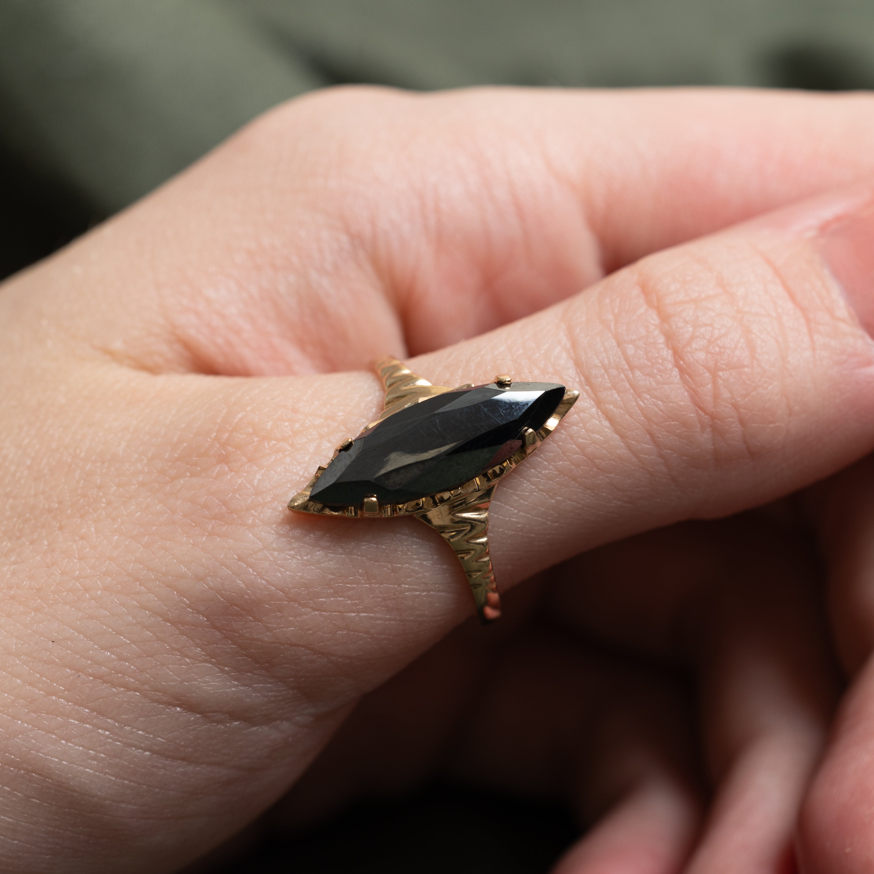 Hematite Textured Navette Ring | SZ 10.25